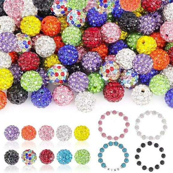 Xeyise 100Pcs 10mm Rhinestone Clay Beads Ice Collection Baseball Bling Style Round Beads for DIY Necklace Bracelet Earrings Jewelry