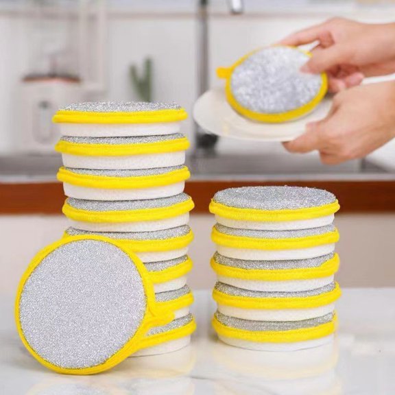 Xeyise 10Pcs Round Sponge Rub Double-Sided Non-Stick Absorbent Rags Reusable Scouring Pads Kitchen Cleaning Tools
