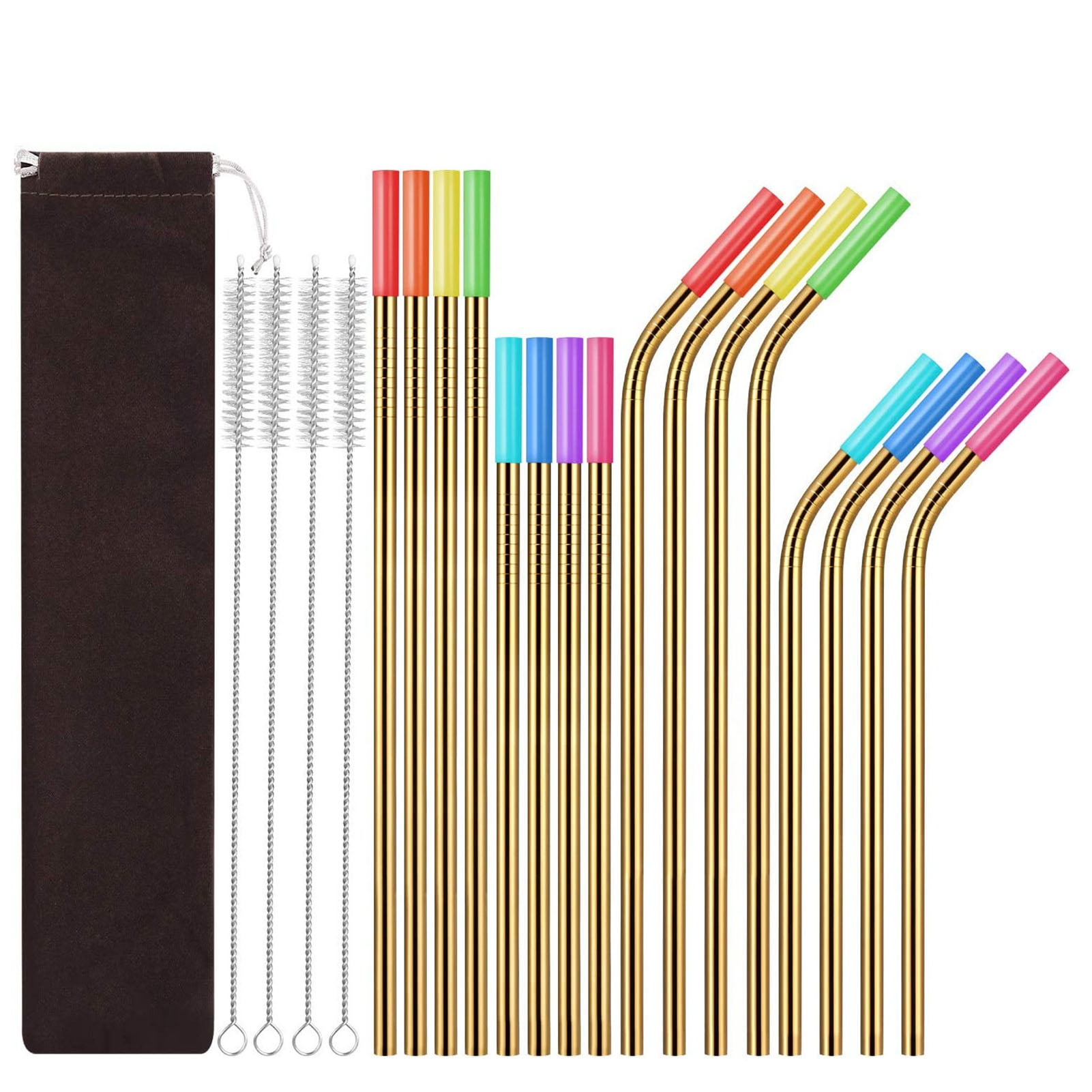 Xeyise 16Pcs/Set Vibrant Color Straws with Silicone Tips Rustresistant