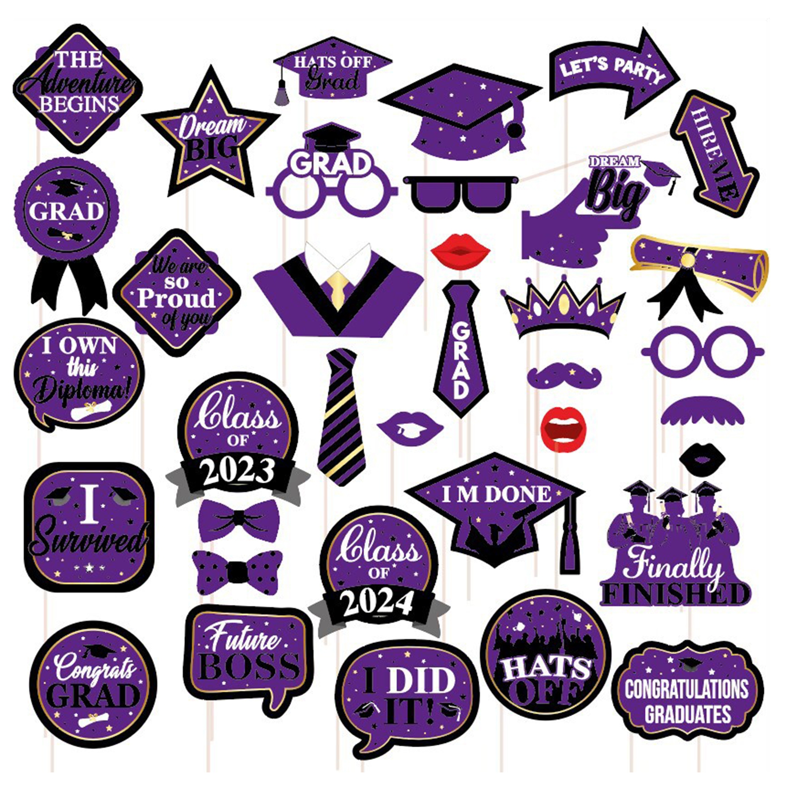 Xeyise 35Pcs 2024 Graduation Hand Holding Placard Set Graduation ...
