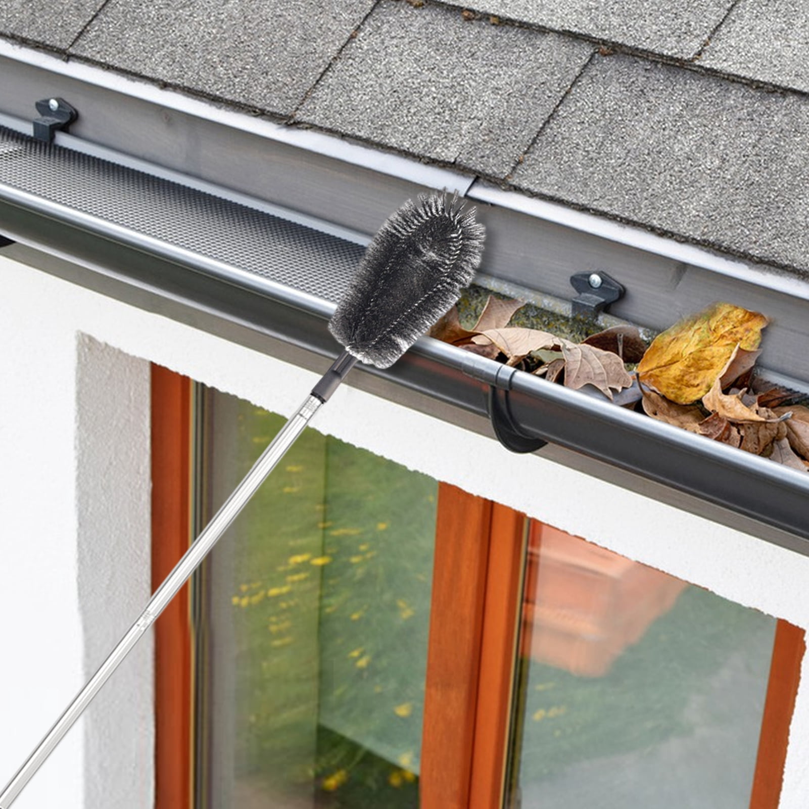 Xeyise Long Gutter Cleaning Tools Stainless Steel Body Bristle Head