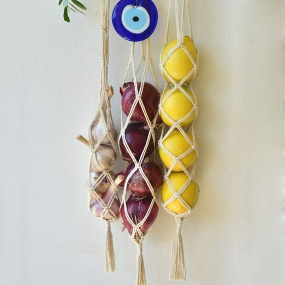 Xeyise Reusable Handmade Kitchen Onion Potato Mesh Storage Hanging Bag with Drawstring