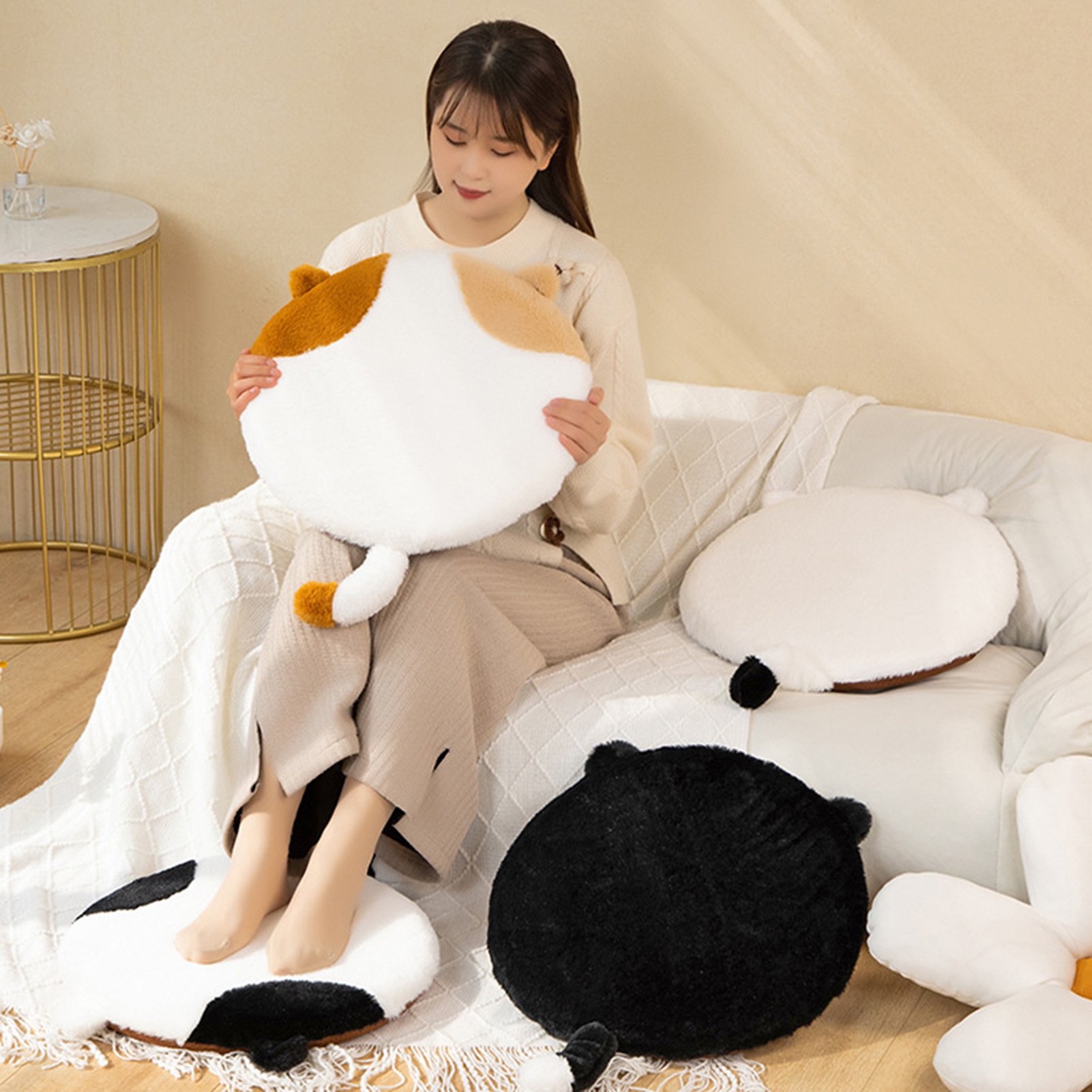 Xeyise Seat Cushion Round Shape Cat Design Memory Foam for Long Sitting Hour on Office Chair Non-Slip Chair Pad for Relieving Back Sciatica