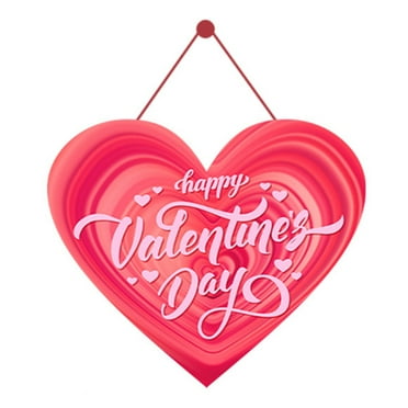 Xeyise Valentines Day Door Sign Romantic Front Door Hanging Ornament Red Heart Pattern Happy Valentine's Day Letter Printed 14 February Wall Wreath Decor