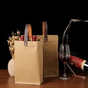 Xeyise Vintage Wine Gift Bag Waterproof Washed Kraft Paper Wine Bottle Bag Eco-friendly Gift Shopping Bag Travel Storage Reusable Tote