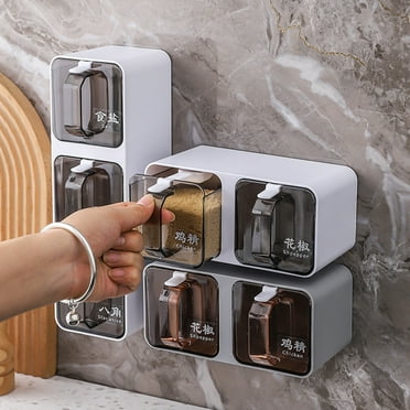 Xeyise Wall-Mounted Spice Jars 300/600/900/1200ml Organizing Box with Spoon Space-Saving Kitchen Storage Home Supply