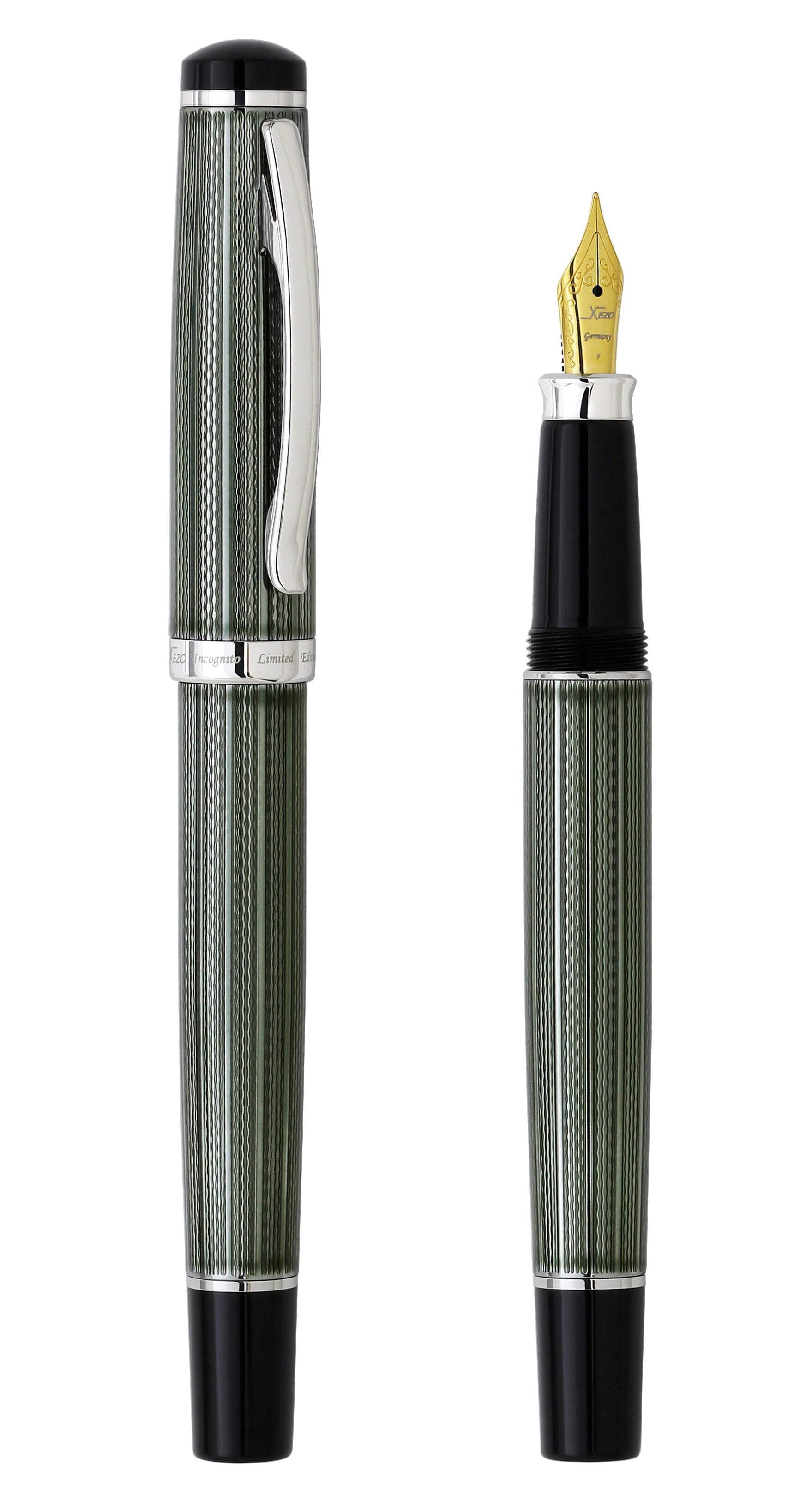 Xezo Incognito™ Diamond-Cut Lacquered Brass Fountain Pen (Fine Nib) - Zinc Green