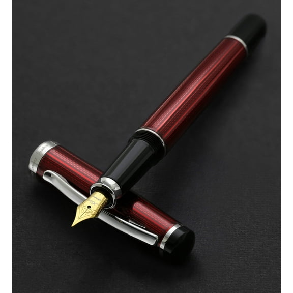 Xezo Xezo Incognito Diamond-Cut Lacquered Brass Fountain Pen (Medium Nib) - Burgundy Red