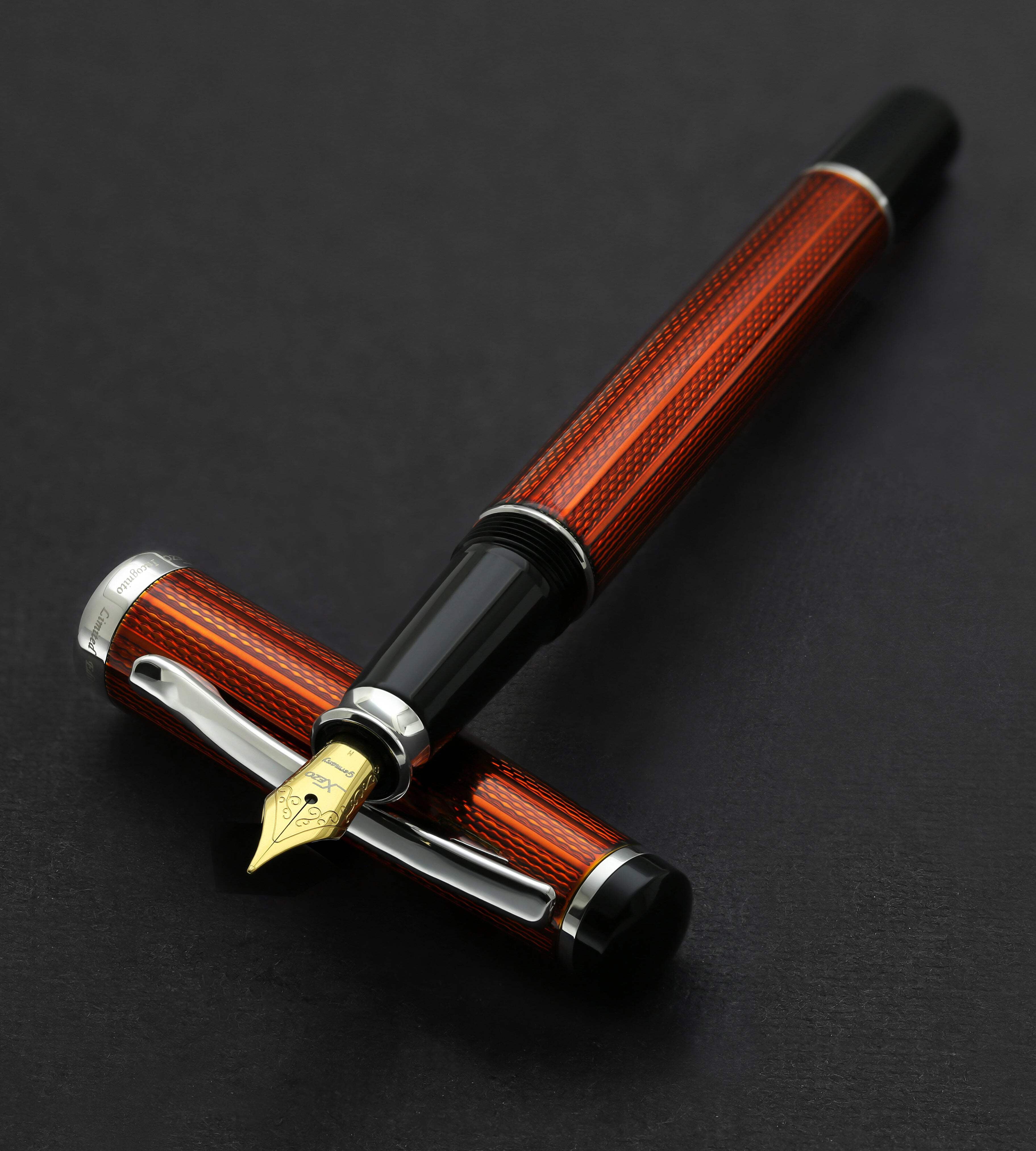 Xezo Xezo Incognito™ Diamond-Cut Lacquered Brass Fountain Pen (Medium Nib) - Sunstone Orange
