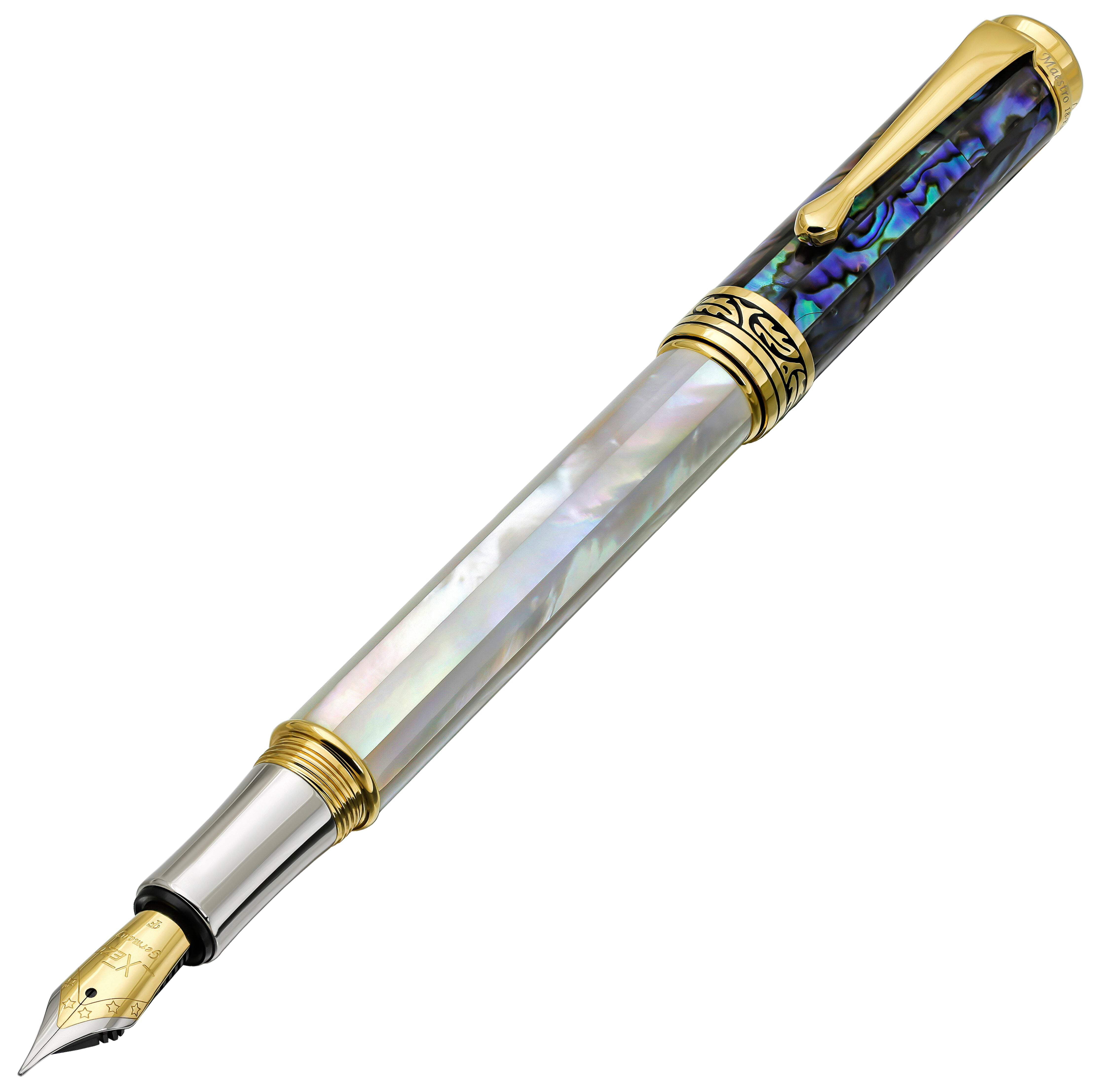 Xezo Xezo Maestro® 18K Gold Plated Fountain Pen (Fine Nib) - Oceanic White Mother of Pearl  Paua Abalone