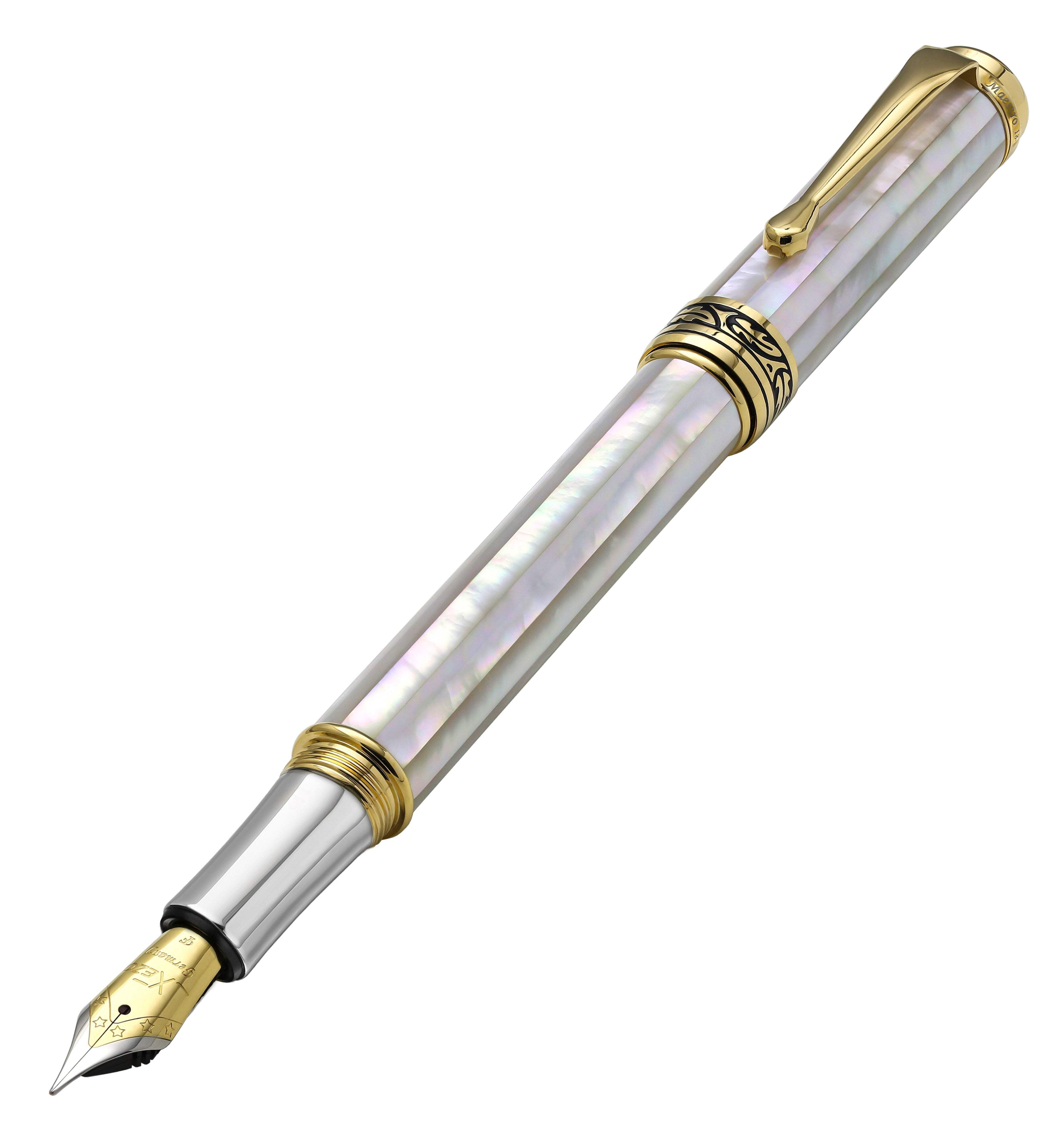 Xezo Xezo Maestro® 18K Gold Plated Fountain Pen (Fine Nib) - Oceanic White Mother of Pearl