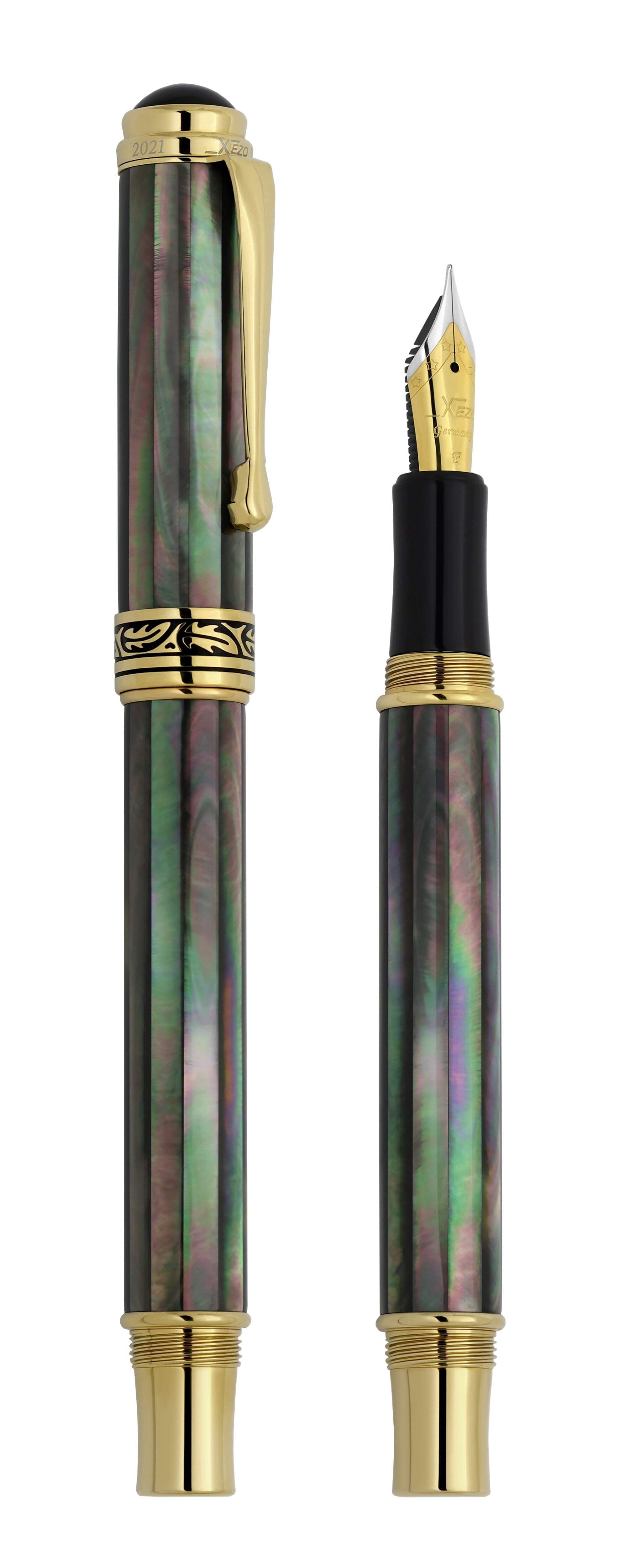 Xezo Xezo Maestro® 18K Gold Plated Fountain Pen (Fine Nib) - Tahitian Black Mother of Pearl