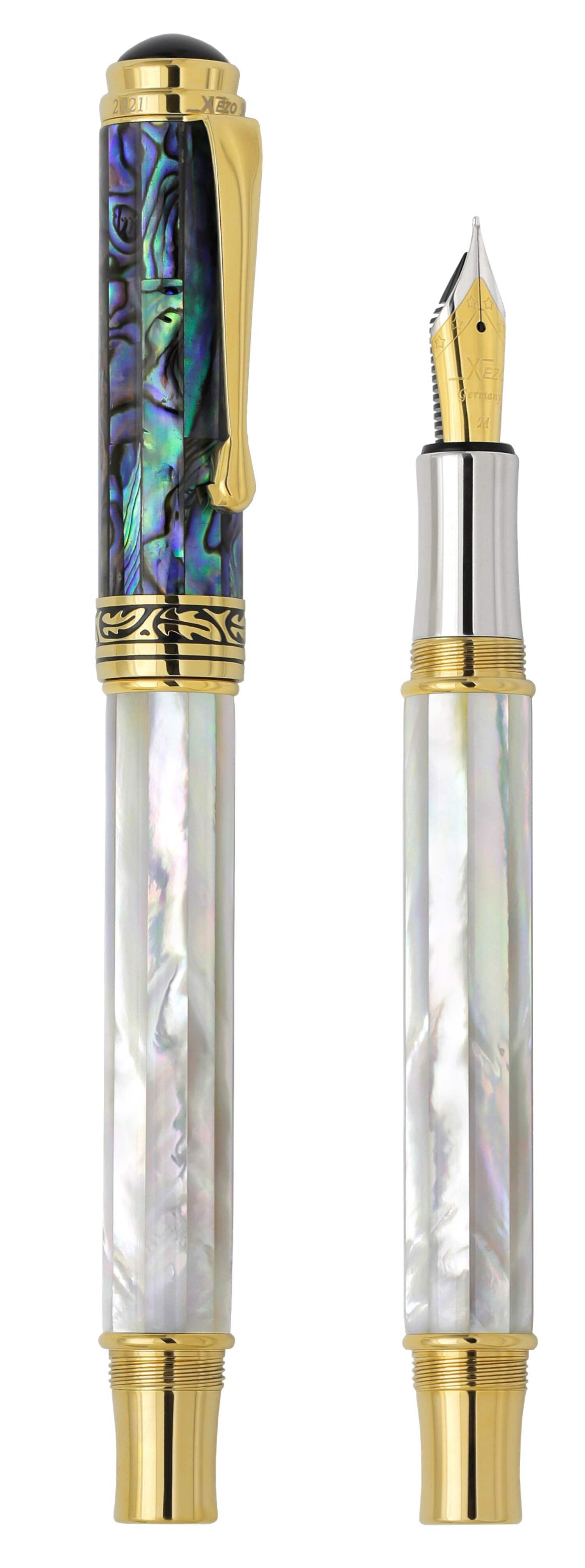 Xezo Xezo Maestro® 18K Gold Plated Fountain Pen (Medium Nib) - Oceanic White Mother of Pearl  Paua Abalone