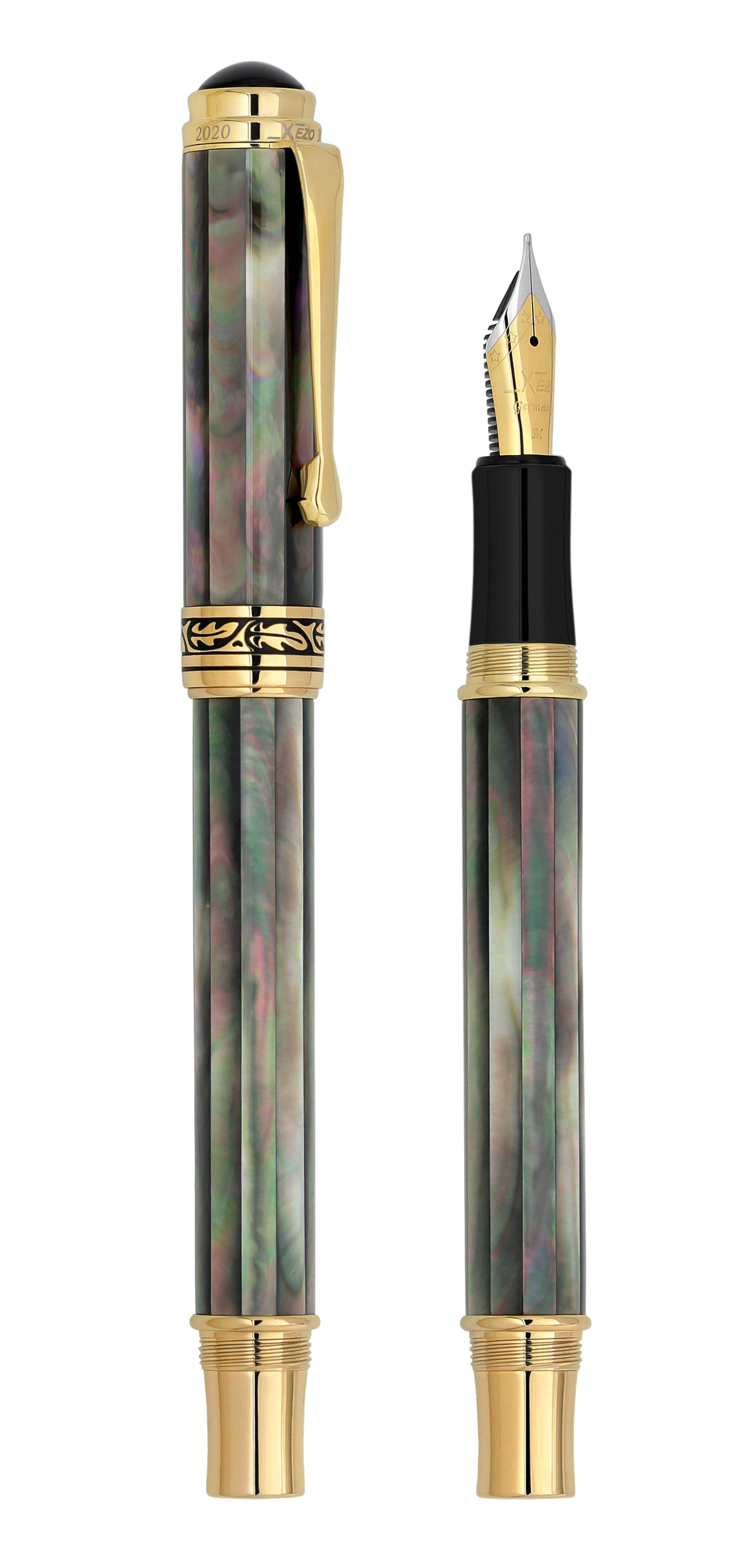 Xezo Xezo Maestro® 18K Gold Plated Fountain Pen (Medium Nib) - Tahitian Black Mother of Pearl