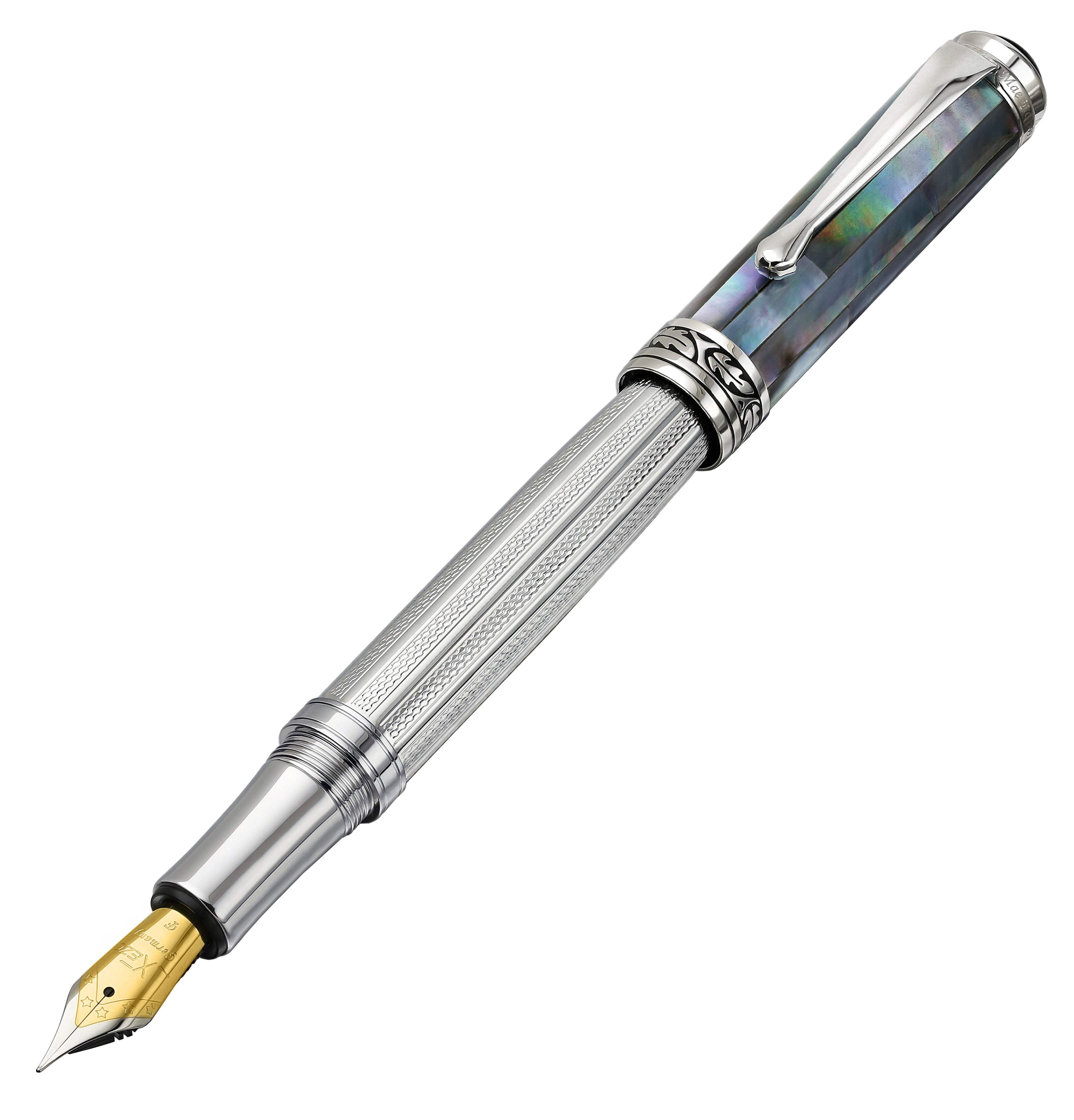 Xezo Xezo Maestro® 925 Sterling Silver Fountain Pen (Fine Nib) - Black Mother of Pearl Cap