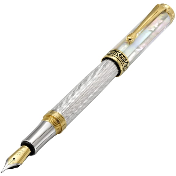 Xezo Xezo Maestro 925 Sterling Silver Fountain Pen (Fine Nib) - Oceanic White Mother of Pearl Cap