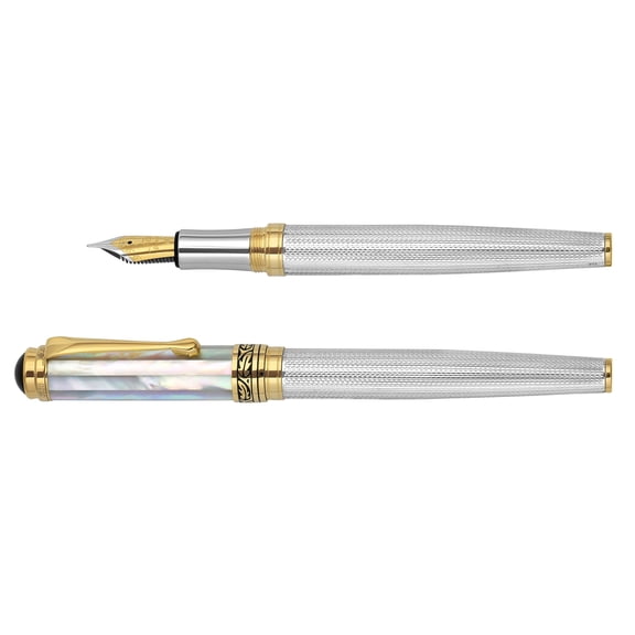 Xezo Xezo Maestro 925 Sterling Silver Fountain Pen (Medium Nib) - Oceanic White Mother of Pearl Cap
