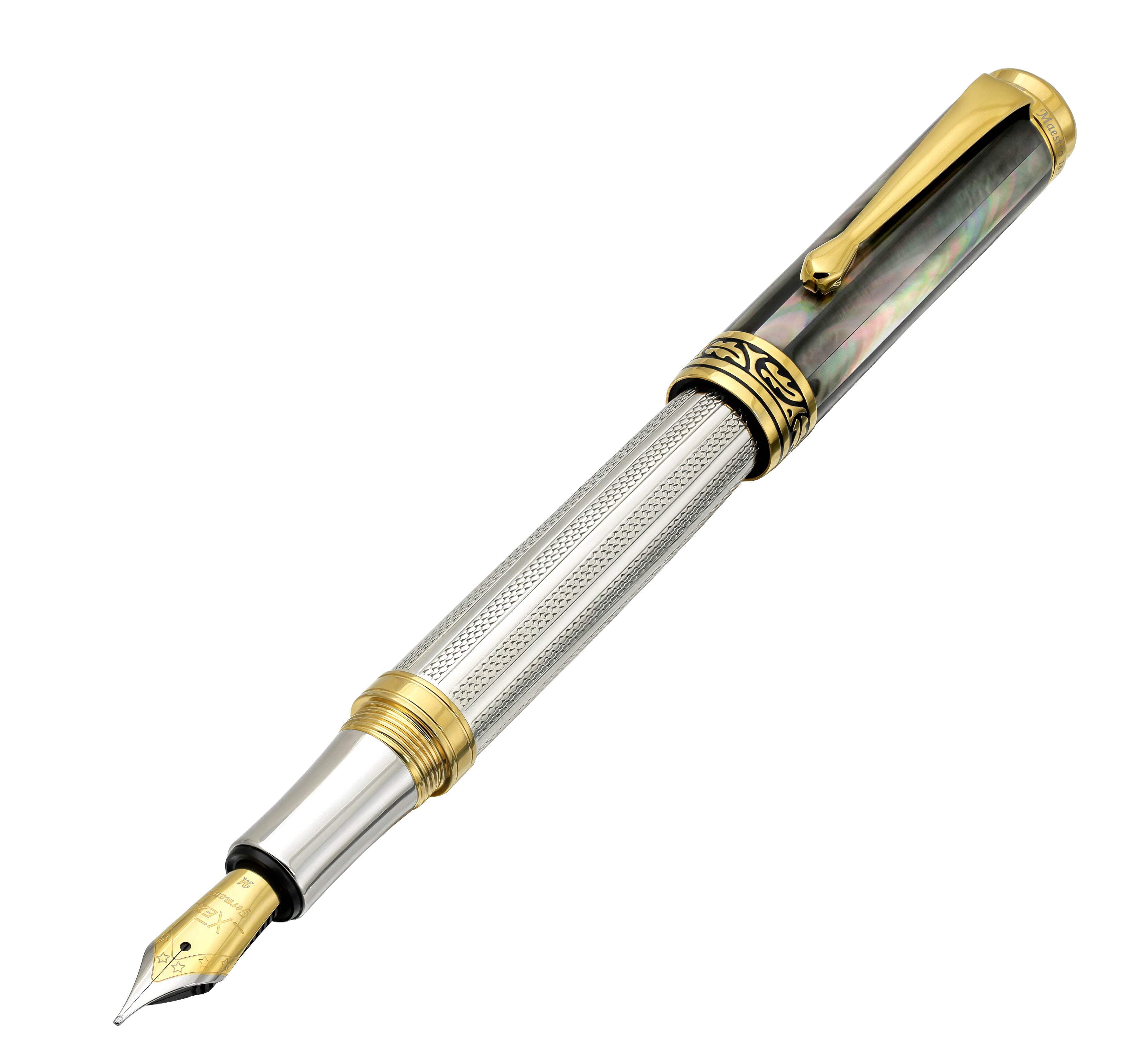 Xezo Xezo Maestro® 925 Sterling Silver Fountain Pen (Medium Nib) - Tahitian Black Mother of Pearl Cap