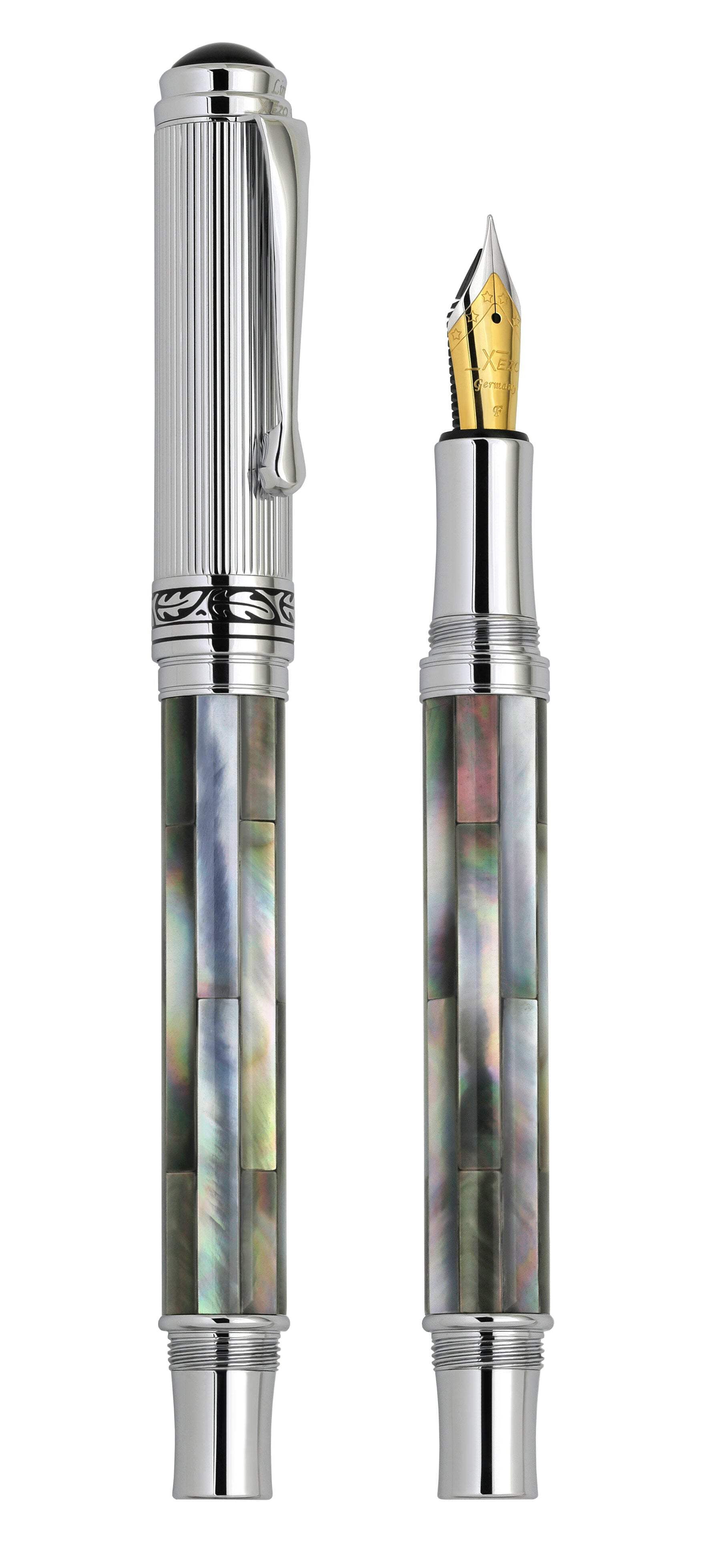 Xezo Xezo Maestro® Black Mother of Pearl Fountain Pen (Fine Nib) - Chrome Plated