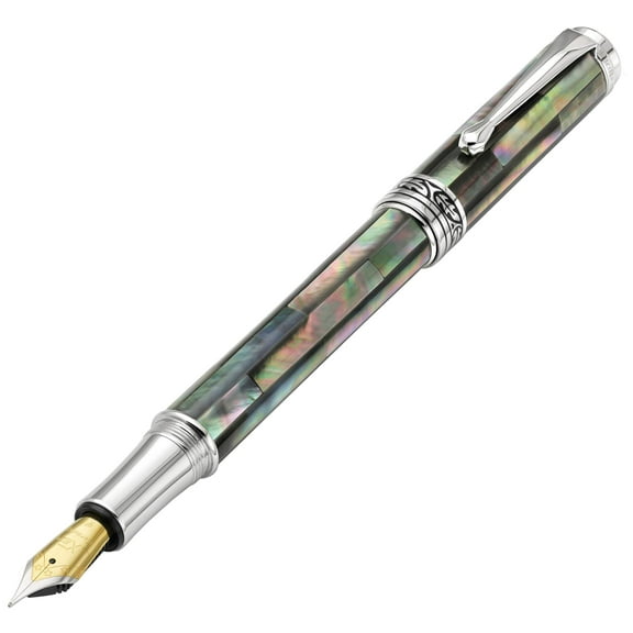 Xezo Xezo Maestro Black Mother of Pearl Platinum Plated Fountain Pen (Fine / Extra Fine Nib)