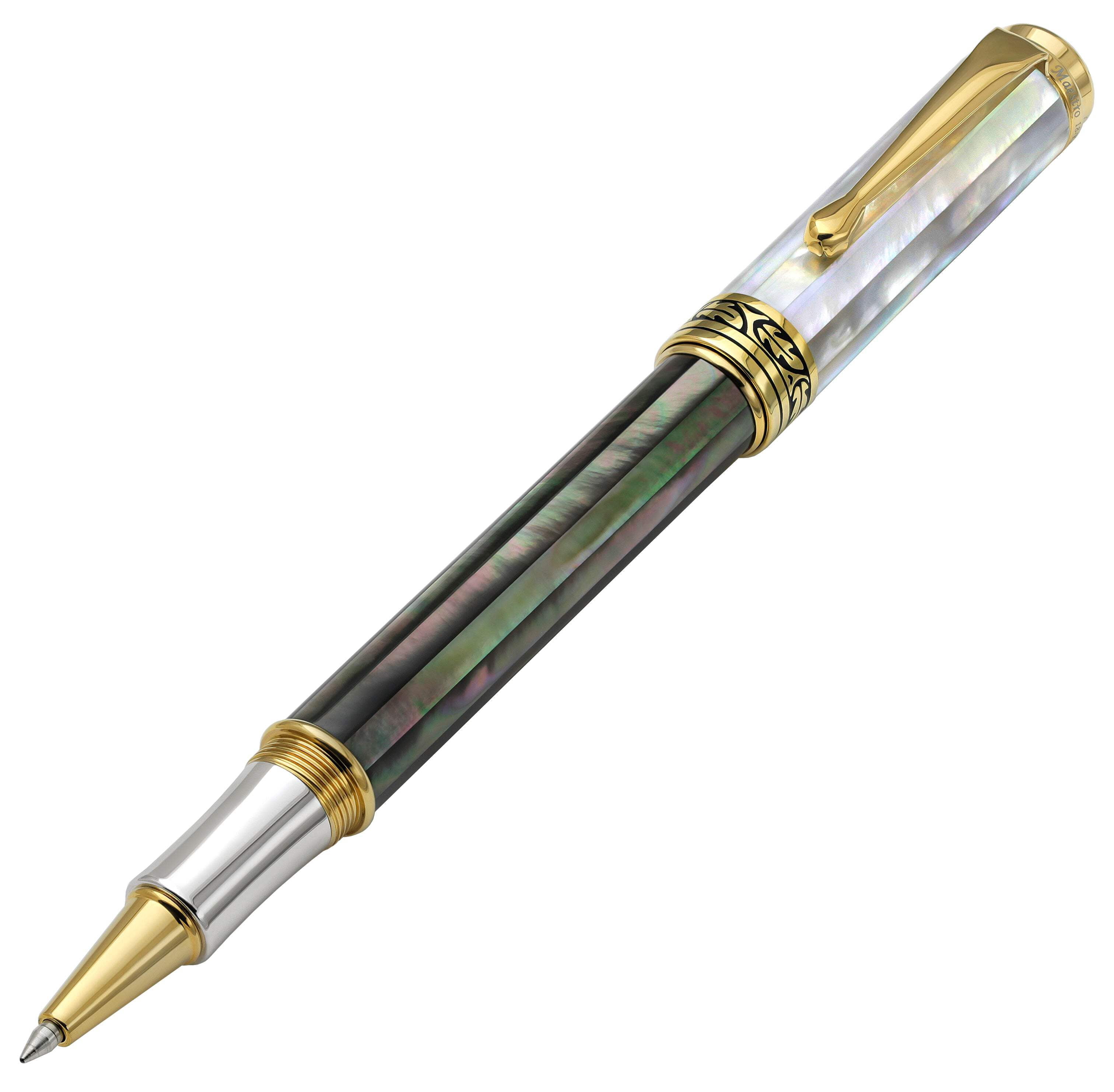 Xezo Xezo Maestro® Black and White Mother of Pearl Rollerball Pen - 18K Gold Plated