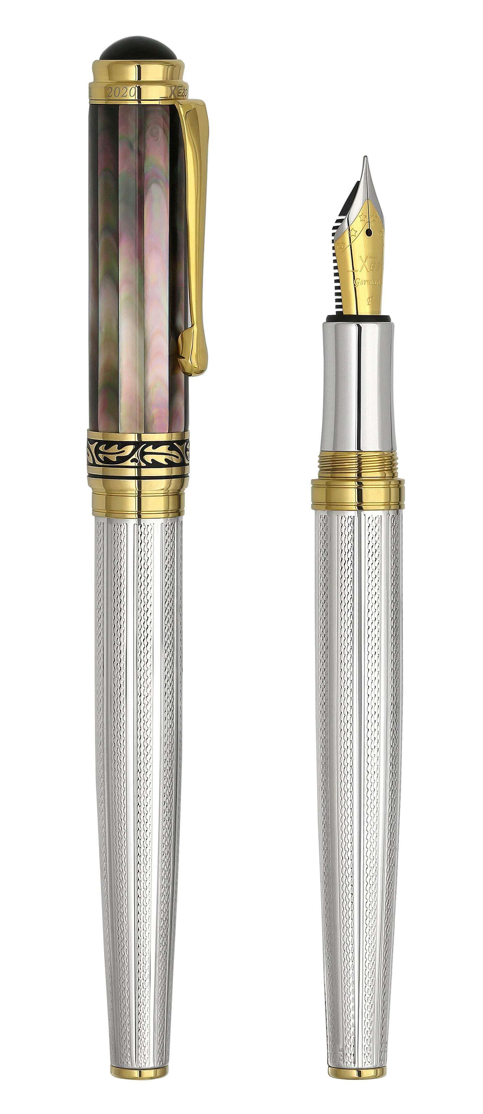 Xezo Xezo Maestro® 925 Sterling Silver Fountain Pen (Fine Nib) - Tahitian Black Mother of Pearl Cap