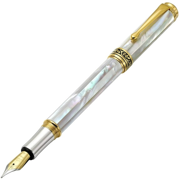 Xezo Xezo Maestro 18K Gold Plated Fountain Pen (Medium Nib) - Oceanic White Mother of Pearl