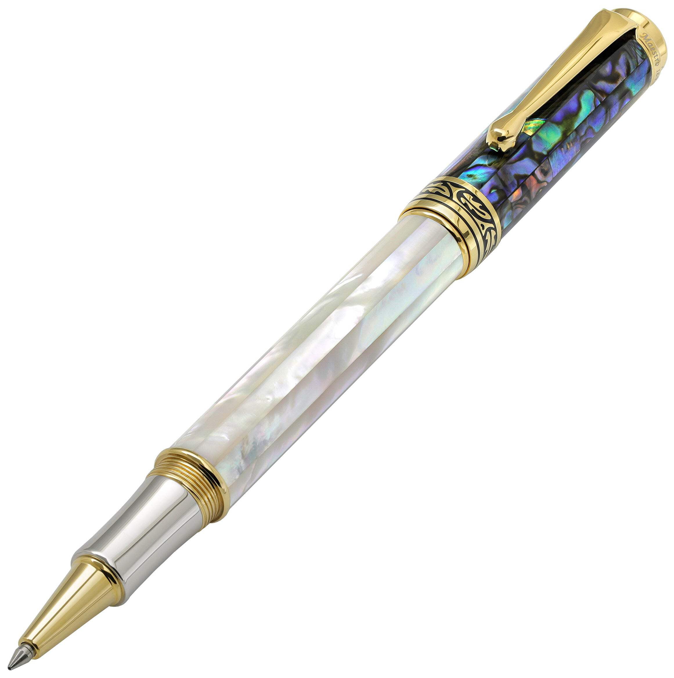 Xezo Xezo Maestro® 18K Gold Plated Rollerball Pen - Oceanic White Mother of Pearl  Paua Abalone