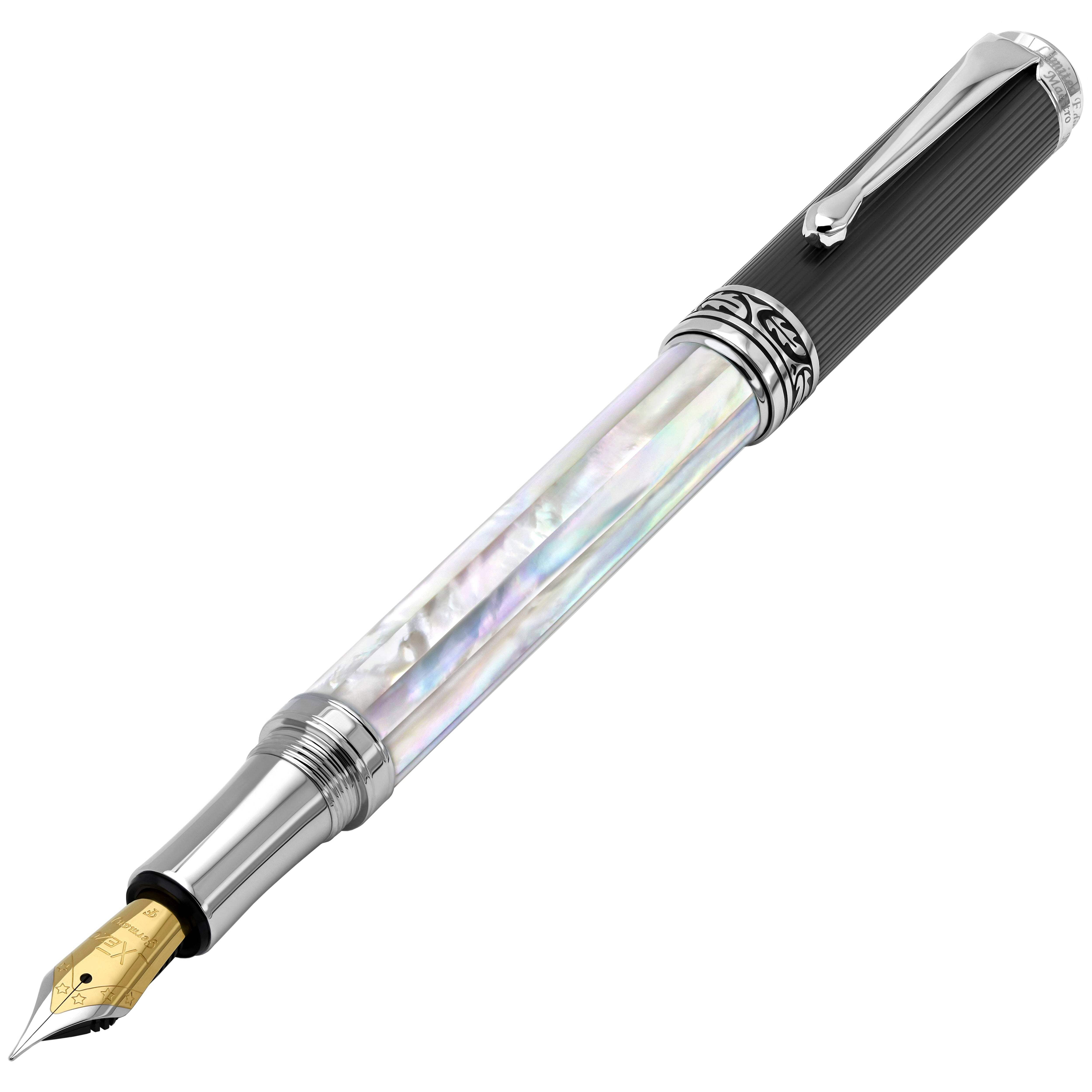 Xezo Xezo Maestro® Oceanic White Mother of Pearl Fountain Pen (Fine Nib) - DLC (Diamond-Like Coating) PVD Cap