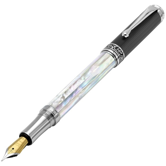 Xezo Xezo Maestro® Oceanic White Mother of Pearl Fountain Pen (Fine Nib) - DLC (Diamond-Like Coating) PVD Cap