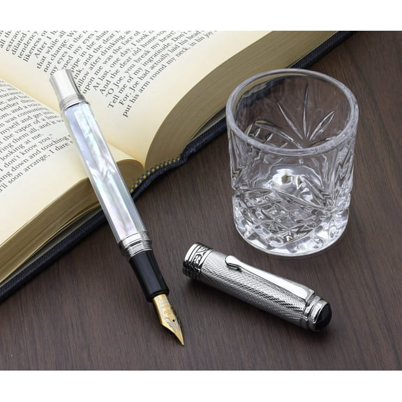 Xezo Xezo Maestro Oceanic White Mother of Pearl Fountain Pen (Medium-Fine 0.45mm Nib) - Chrome Cap