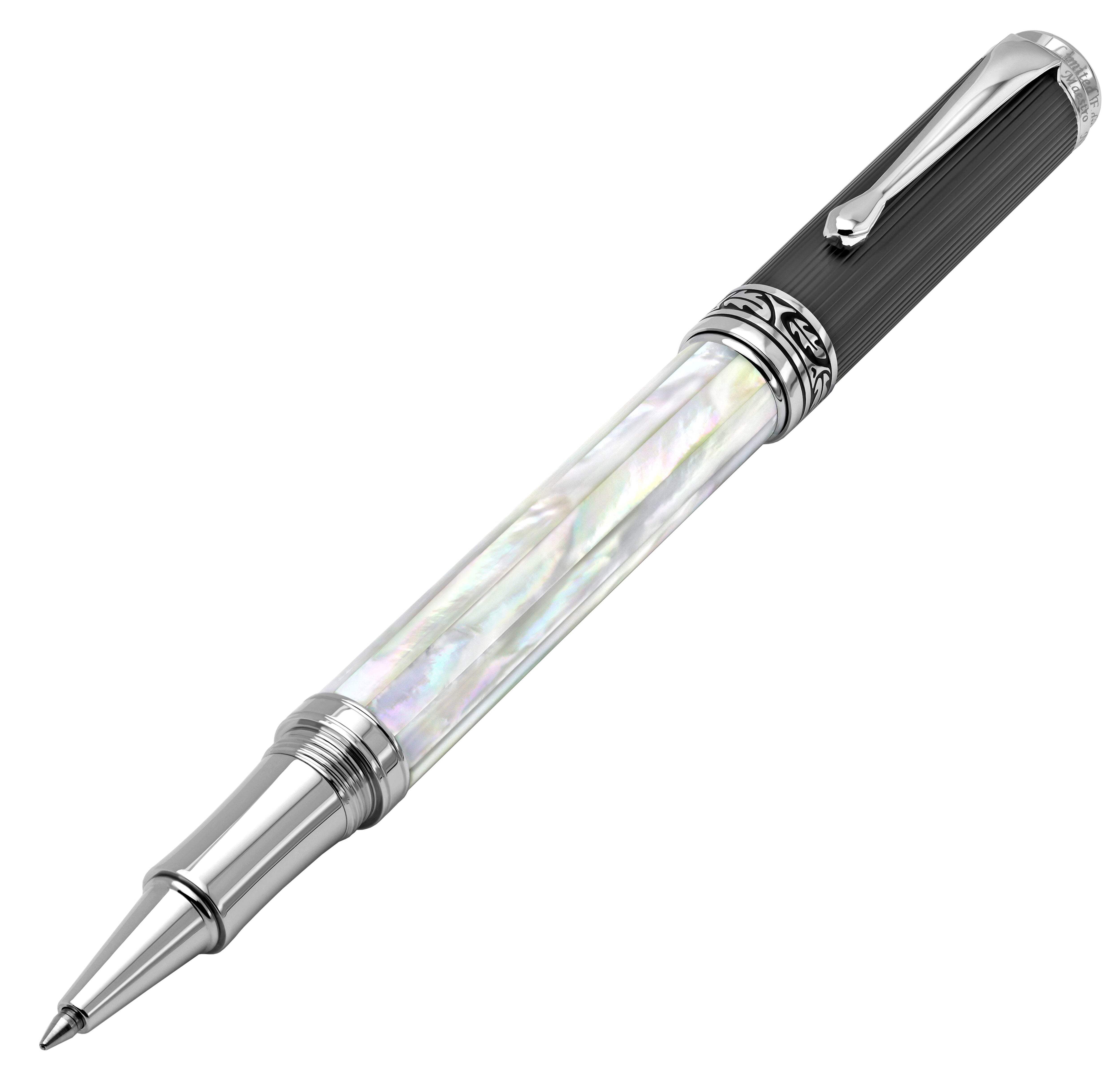 Xezo Xezo Maestro® Oceanic White Mother of Pearl Rollerball Pen - DLC (Diamond-Like Coating) PVD Cap
