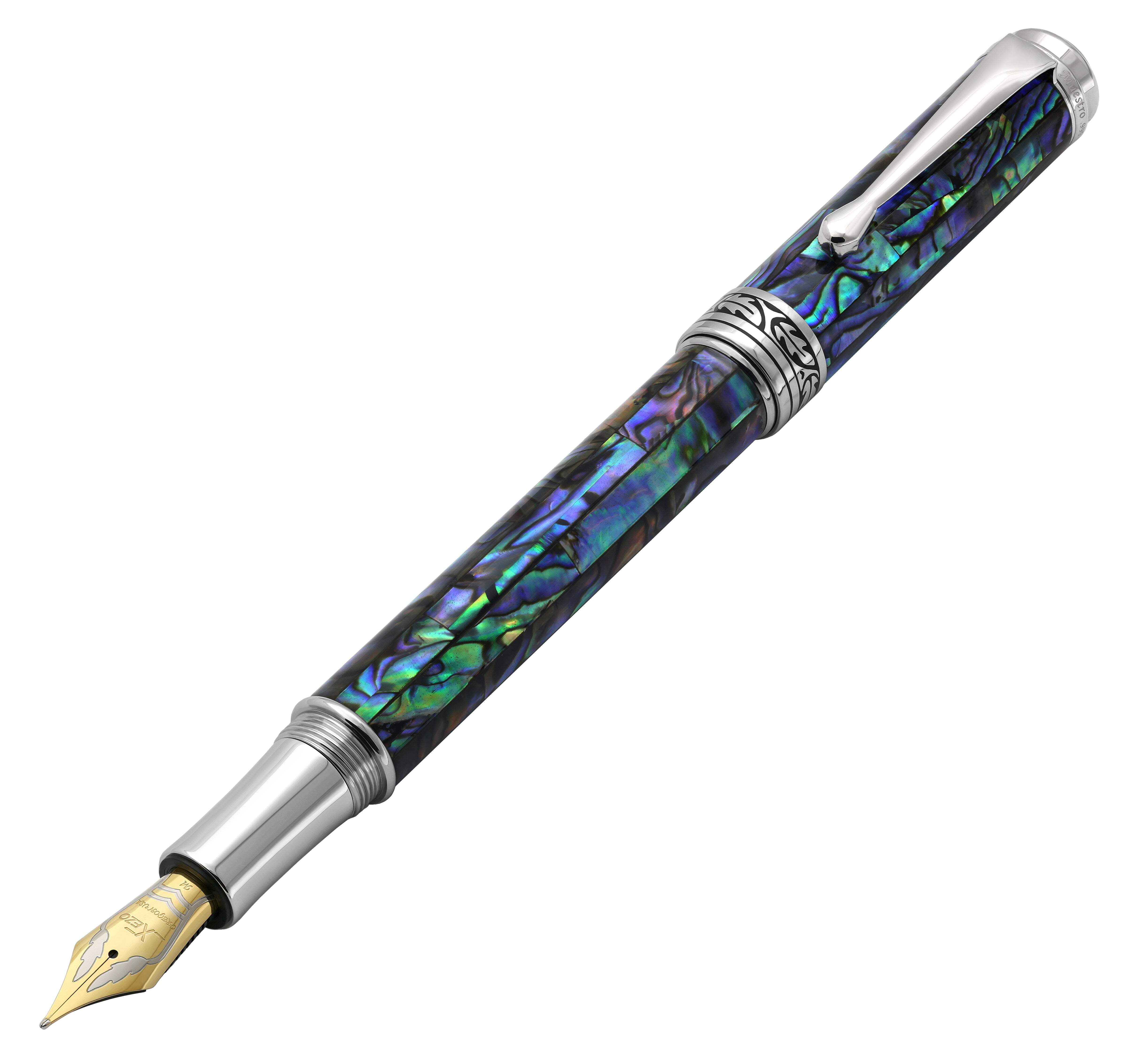 Xezo Xezo Maestro® Paua Abalone Sea Shell Fountain Pen (Medium-Fine 0.45 mm Nib) - Platinum Plated