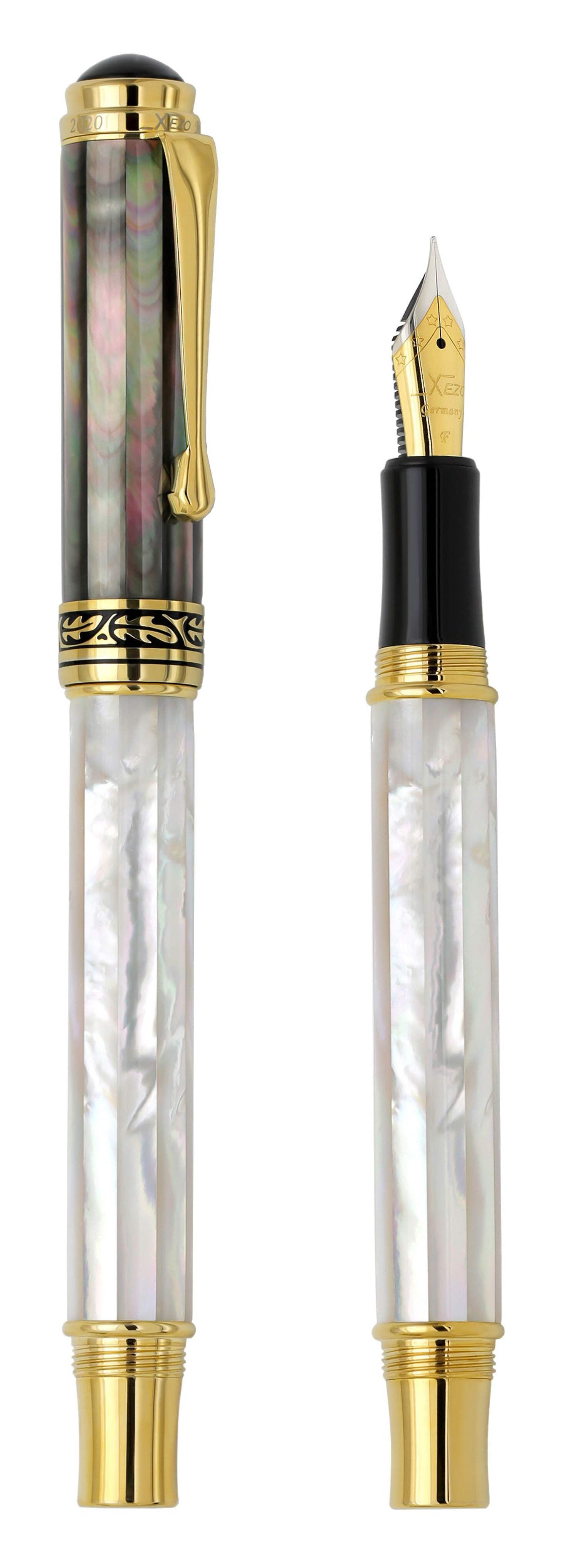 Xezo Xezo Maestro® White  Black Mother of Pearl Fountain Pen (Fine Nib) - 18K Gold Plated