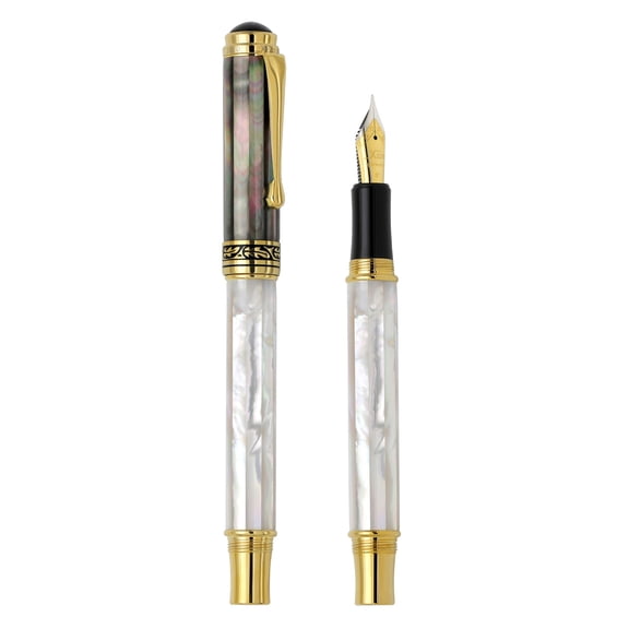 Xezo Xezo Maestro White  Black Mother of Pearl Fountain Pen (Fine Nib) - 18K Gold Plated