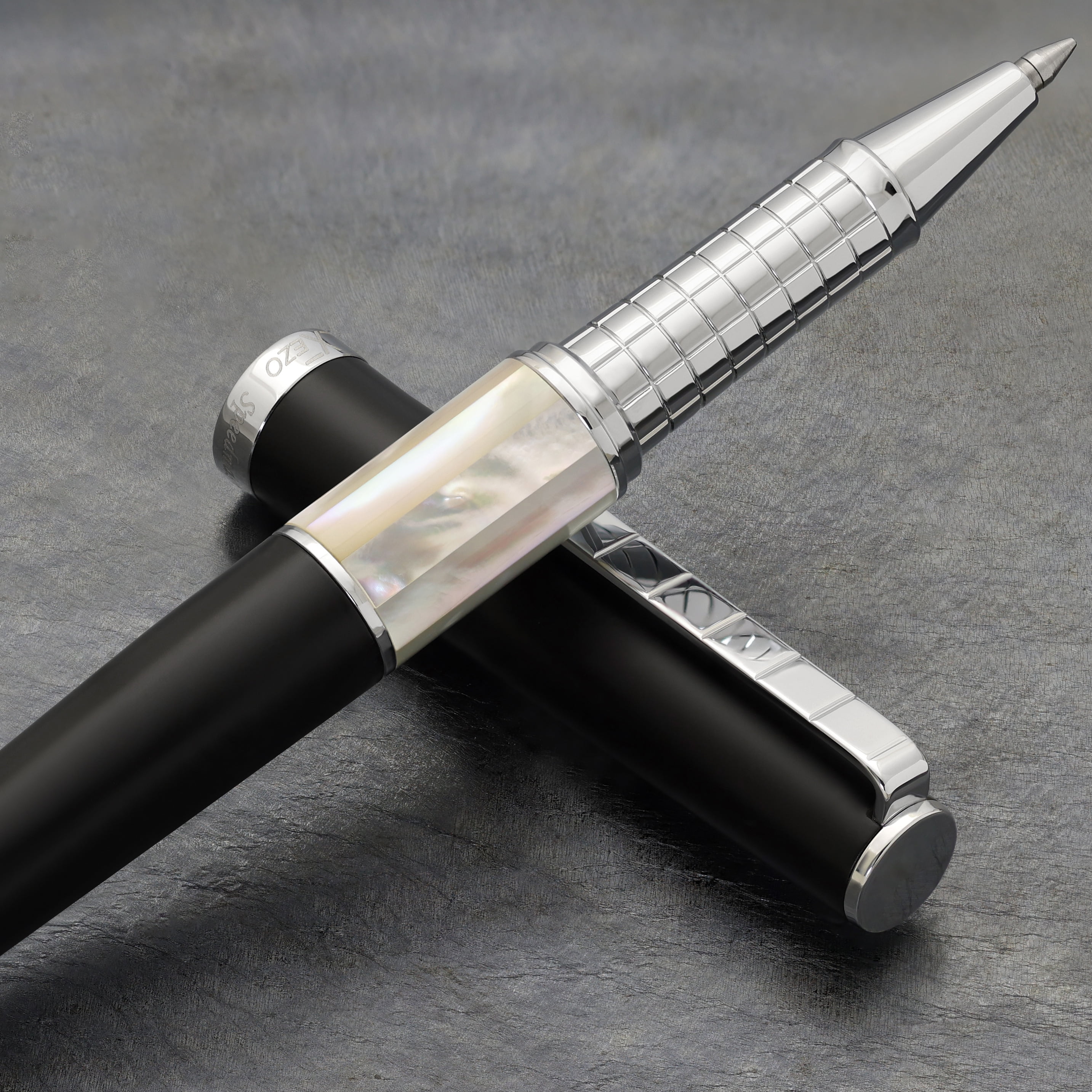 Xezo Speedmaster® Black Brass Rollerball Pen - With White Mother of Pearl