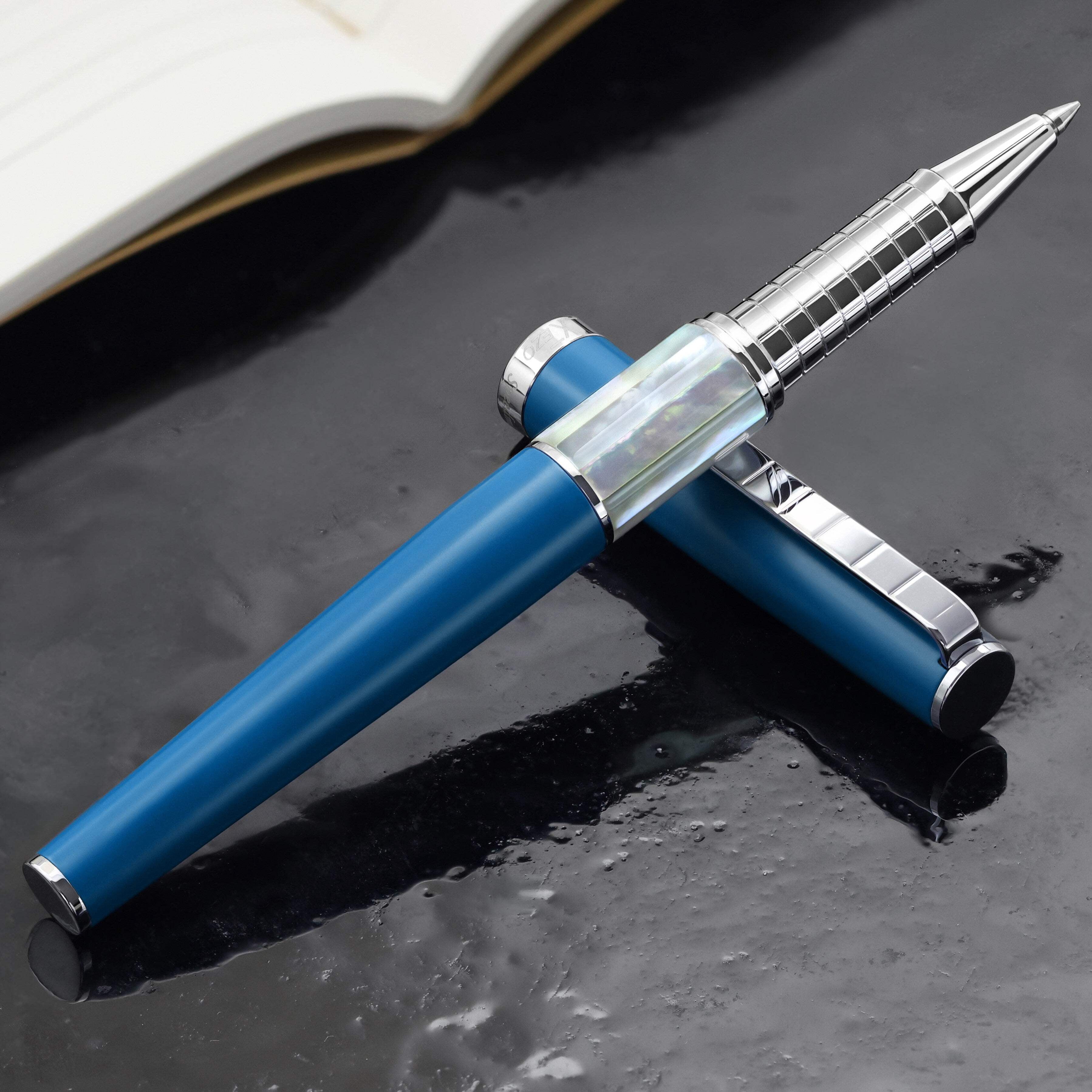 Xezo Speedmaster® Lapis Blue Brass Rollerball Pen - With White Mother of Pearl
