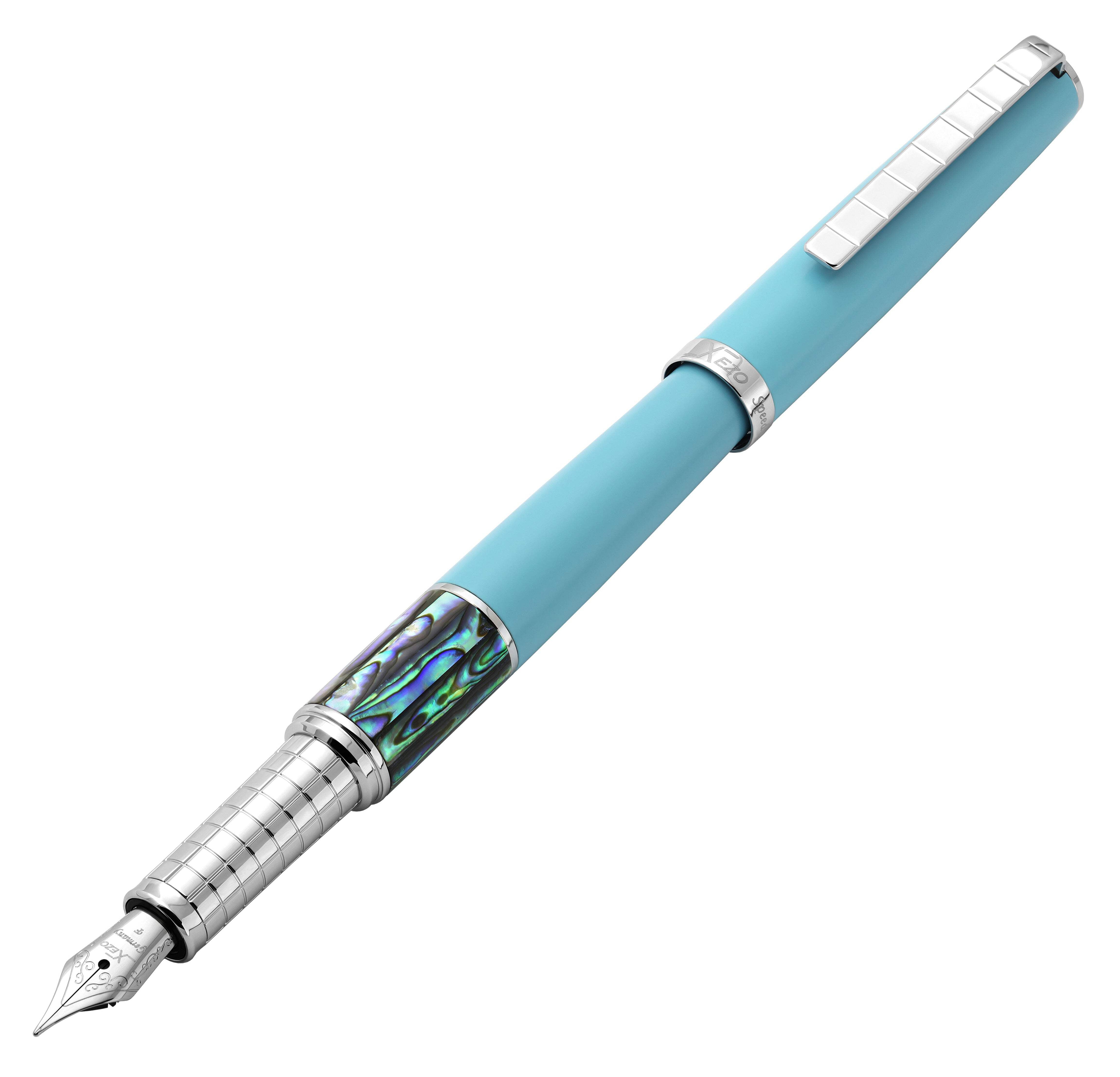 Xezo Speedmaster® Sky Blue Brass Fountain Pen (Fine Nib) - With Paua Abalone