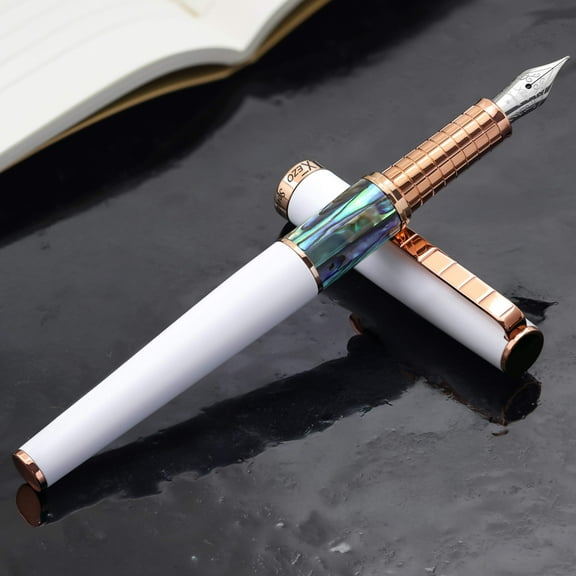 Xezo Speedmaster White Brass Fountain Pen (Medium Nib) - With Paua Abalone  Rose Gold