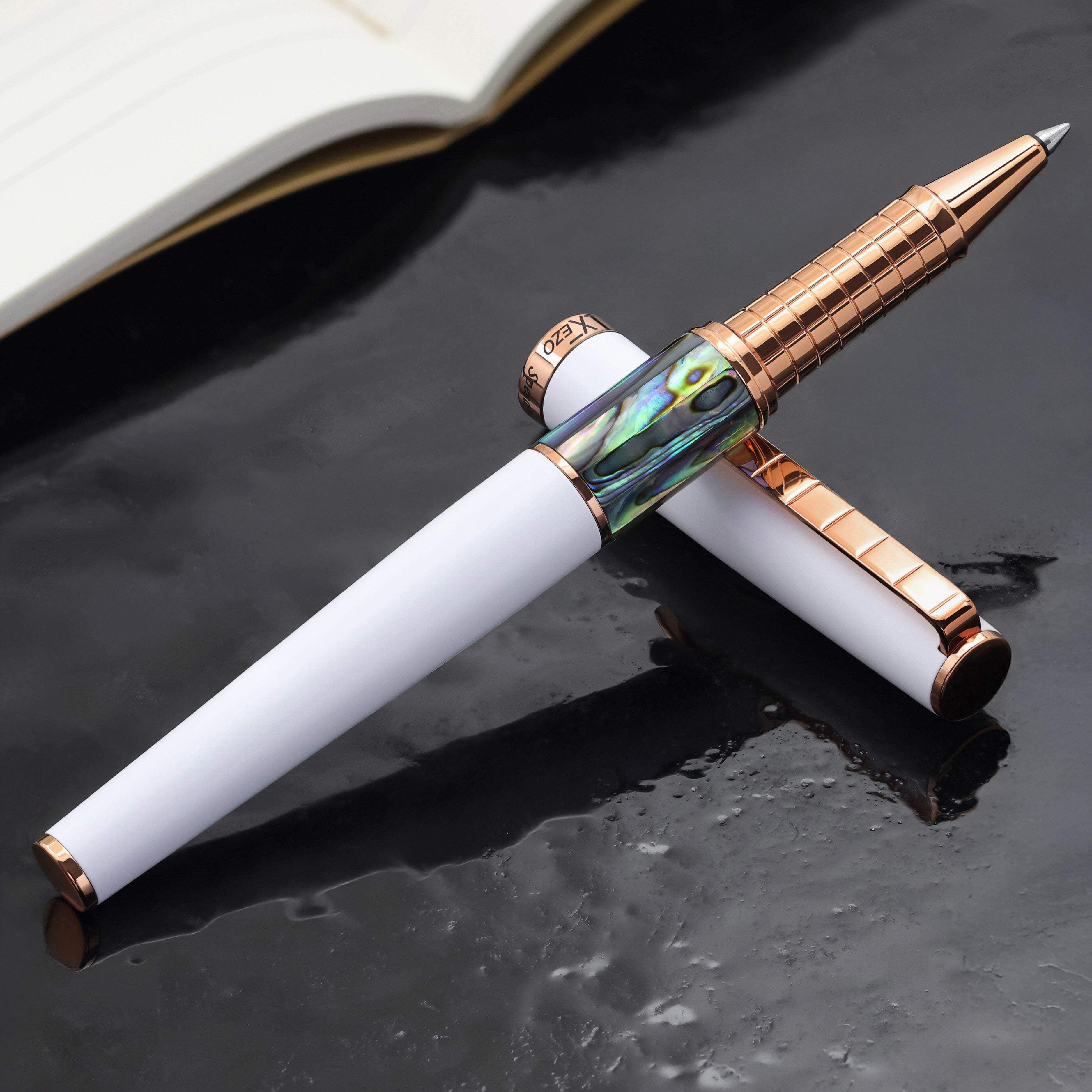Xezo Speedmaster® White Brass Rollerball Pen - With Paua Abalone  Rose Gold