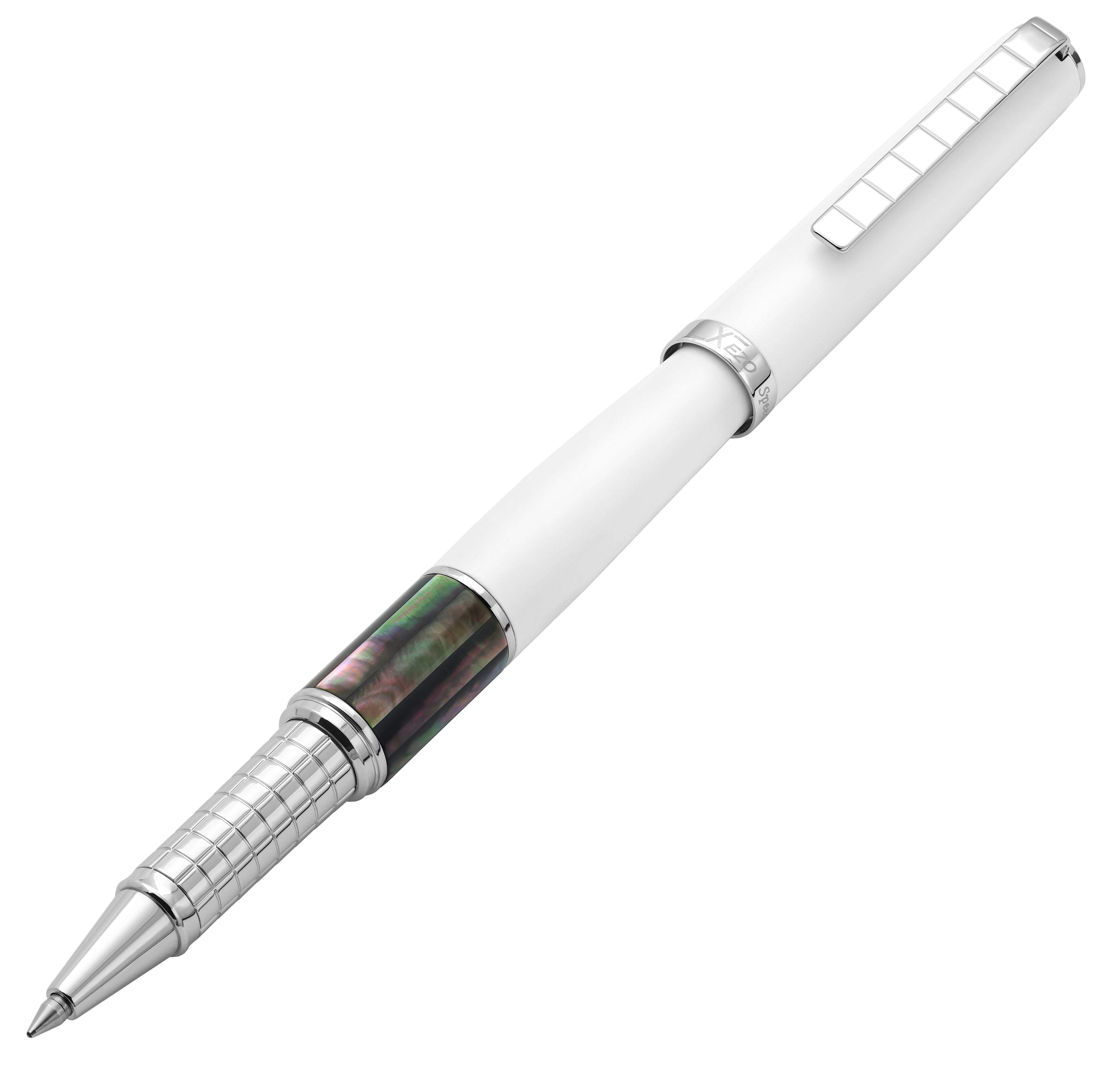 Xezo Speedmaster® White Brass Rollerball Pen - With Tahitian Black Mother of Pearl