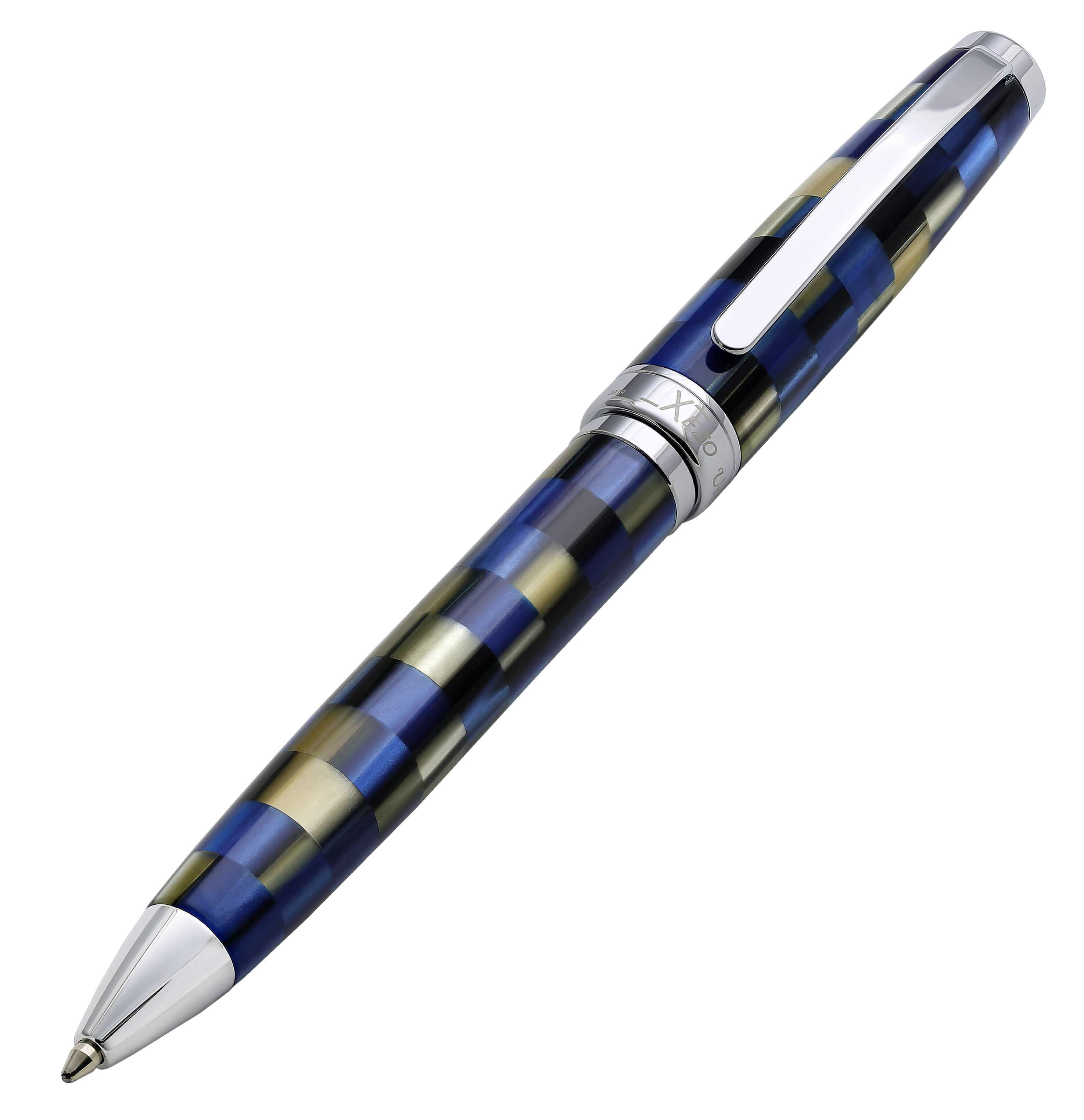 Xezo Urbanite II Fountain Pen, Fine Nib. Sporty Red, Black, And White Checkered Acrylic On Brass Chrome Plated Handcrafted Limited Edition Serialized 2
