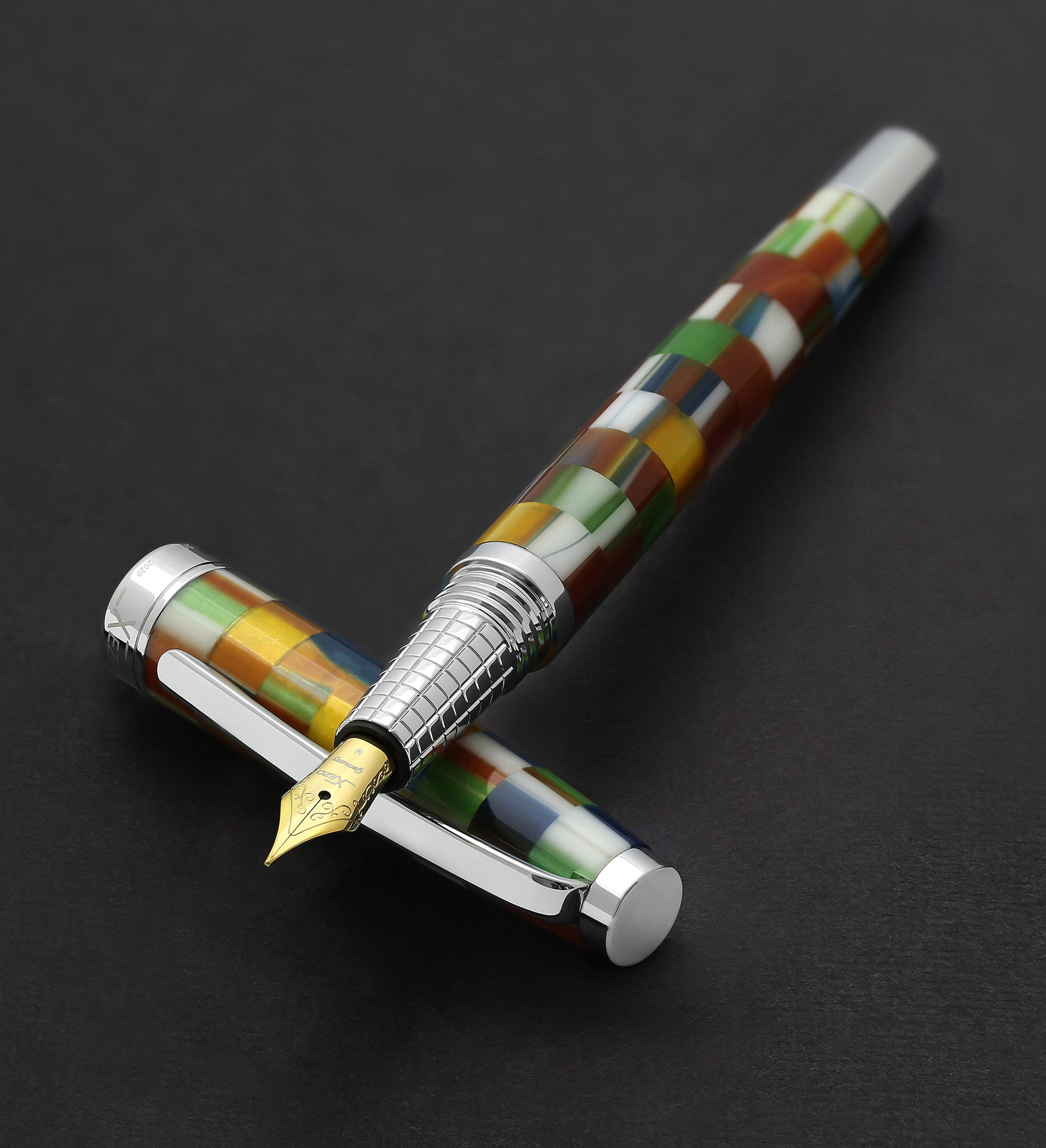 Xezo Urbanite II Acrylic  Brass Fountain Pen (Medium Nib) - Jazzy Multicolor
