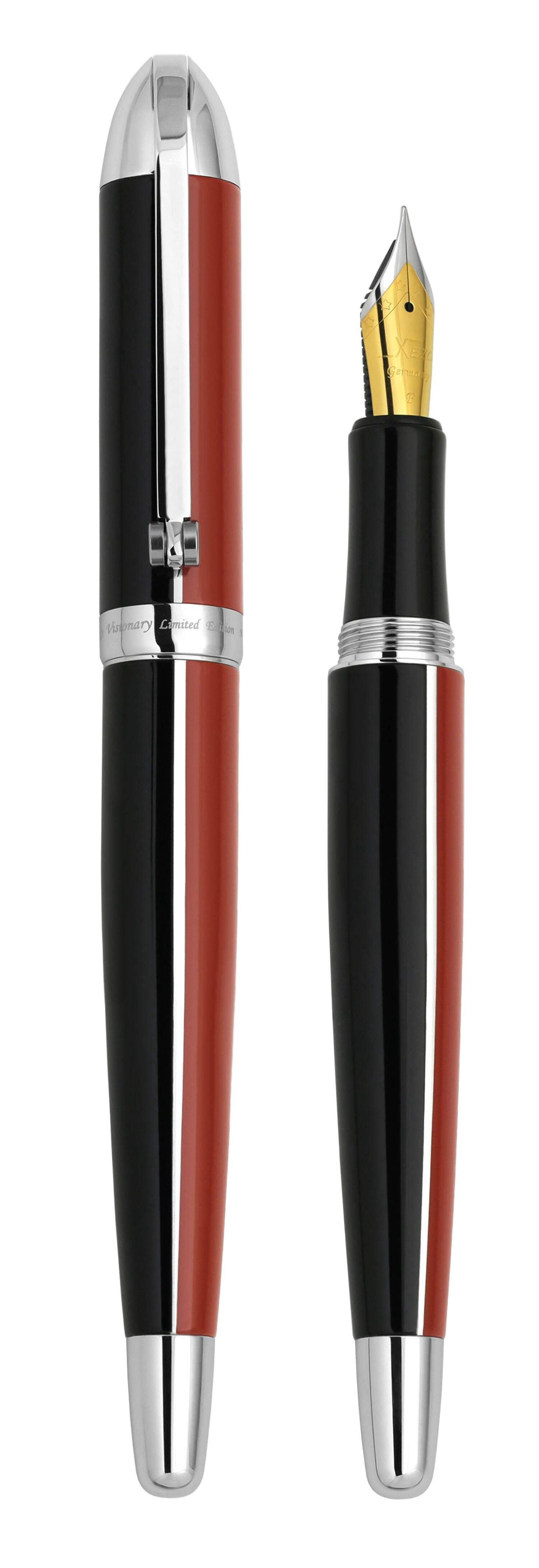 Xezo Xezo Visionary® Brass  Aluminum Enameled Fountain Pen (Fine Nib) - Red / Black