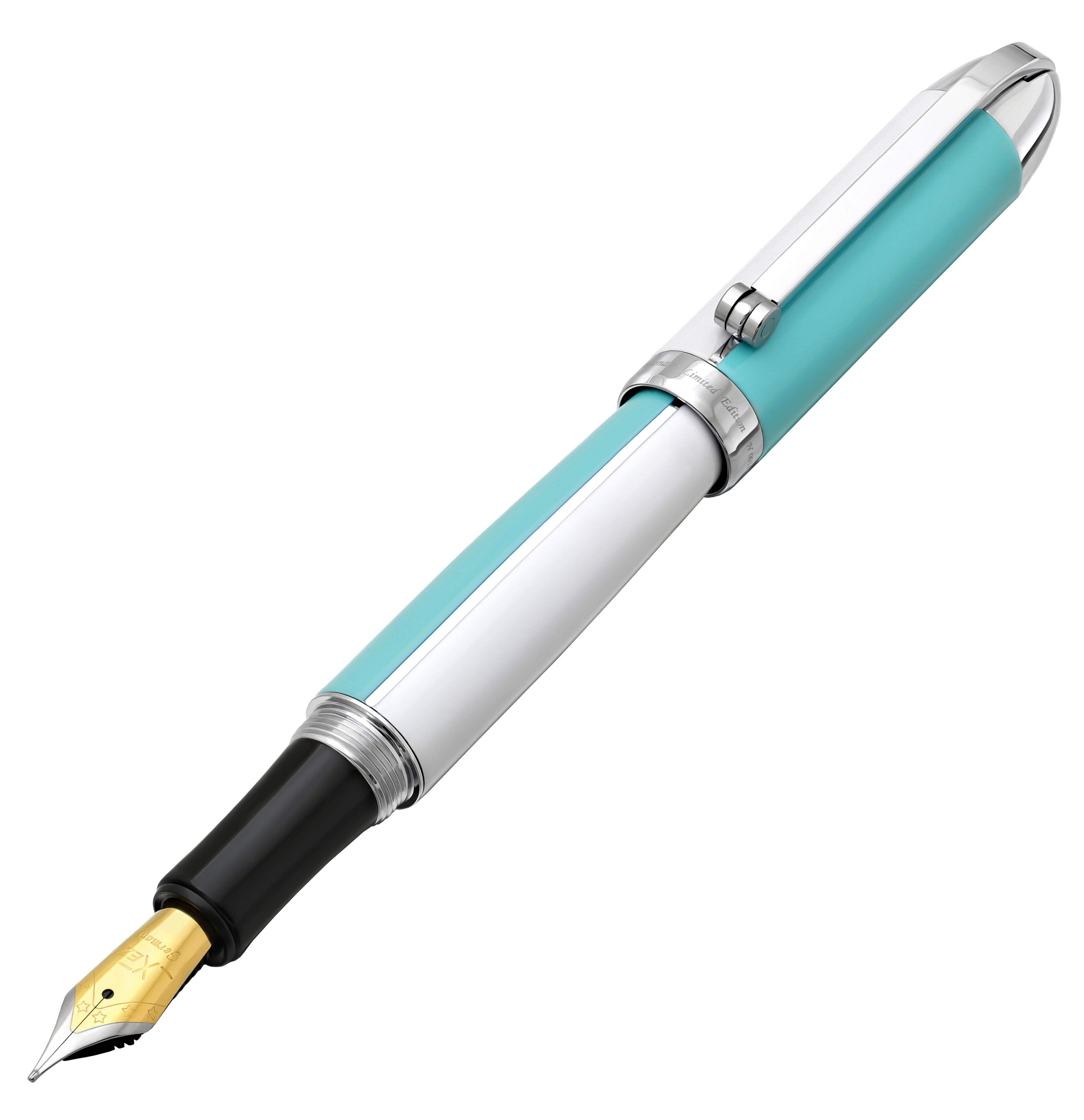 Xezo Xezo Visionary® Brass  Aluminum Enameled Fountain Pen (Fine Nib) - Sky Blue / White