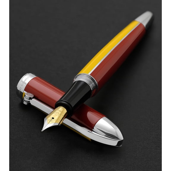 Xezo Xezo Visionary Brass Aluminum Enameled Fountain Pen (Medium Nib) - Aspen Gold / Red