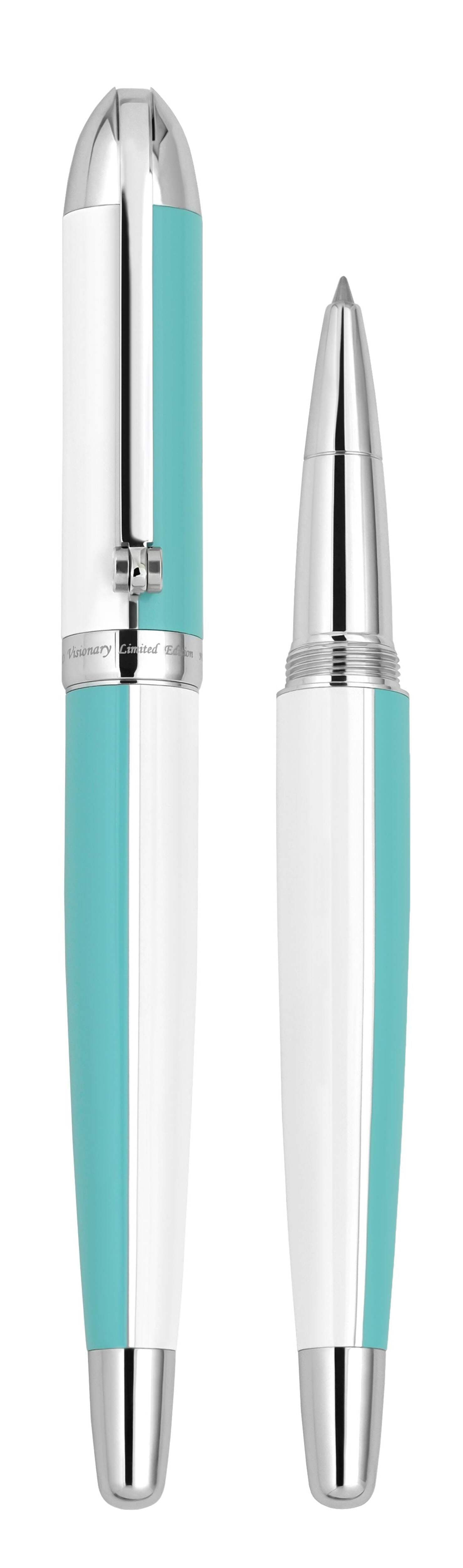 Xezo Xezo Visionary® Brass  Aluminum Enameled Rollerball Pen - Sky Blue / White