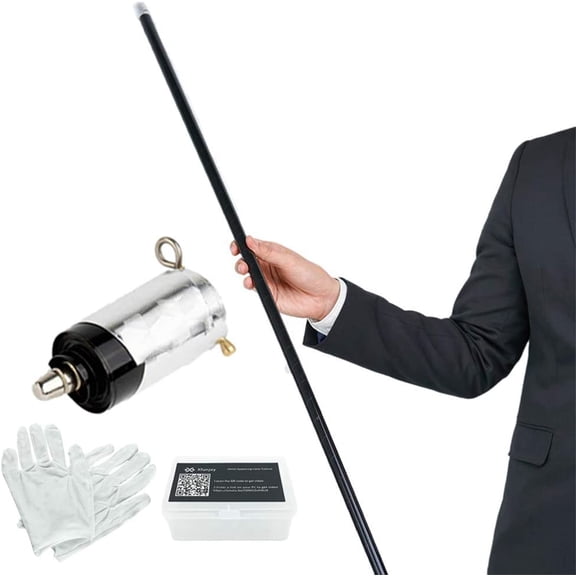 Xfunjoy 43.30"/110cm Black Magic Appearing Cane Magic Staff with Free Gloves and Video Turorial for Professional Magician Stage Street Magic Performance
