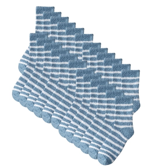 Xfvqtps 12 Pairs Mens Fuzzy Socks Coral Fleece Mid Tube Stripe Simplicity Soft Comfortable Thickened Warm Winter Fluffy Socks Blue