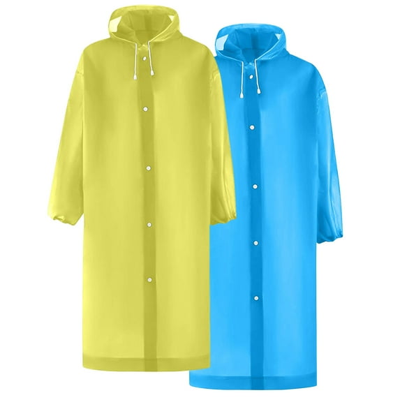 Xfvqtps 2 Pairs Mens and Womens Raincoat with Hooded Long Solid Color Adjustable Drawstring Translucent Waterproof Cycling Outdoor Activities Rain Jackets Rain Poncho Yellow+Blue